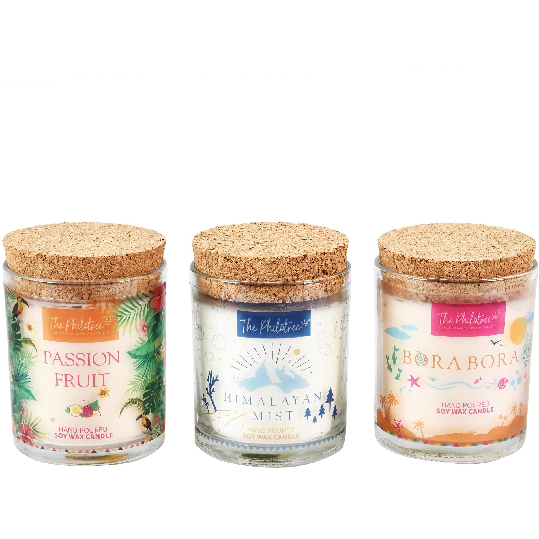 The Philotree Scented Candles Soy Wax in Glass Jar & Cork Lid, Premium Scented Candle for Home, 40 Hours of Burn Time, Scented Candles for Bedroom (Pack of 3)
