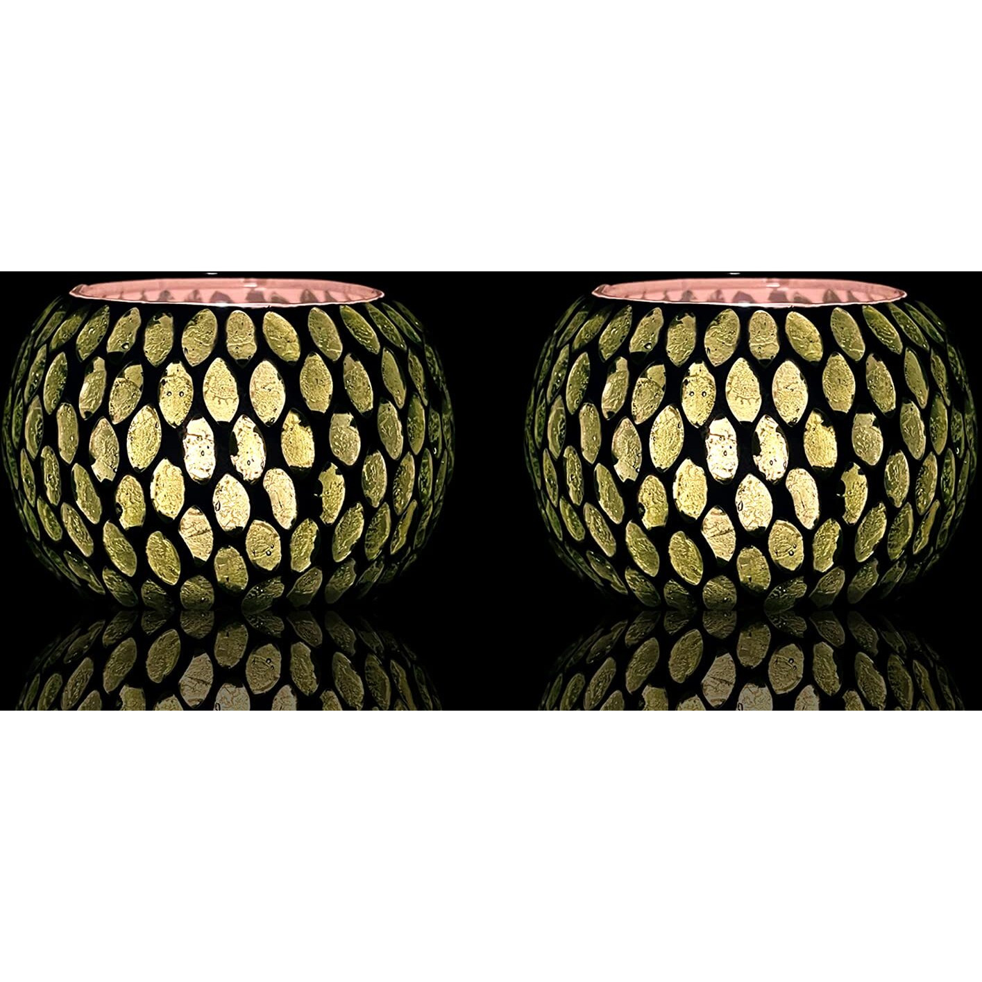 Bianco T-Light Mosaic Candle Holder for Home Decoration Mosaic Glass, for Bedroom, Office, Living Room, Dining Table, Festive Lights Decoration (Pack of 2)