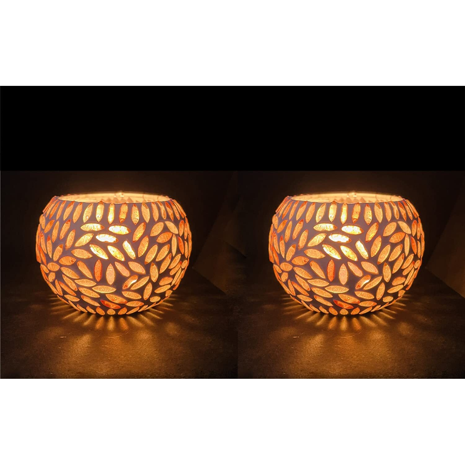 Bianco T-Light Mosaic Candle Holder for Home Decoration Mosaic Glass, for Bedroom, Office, Living Room, Dining Table, Festive Lights Decoration (Pack of 2)
