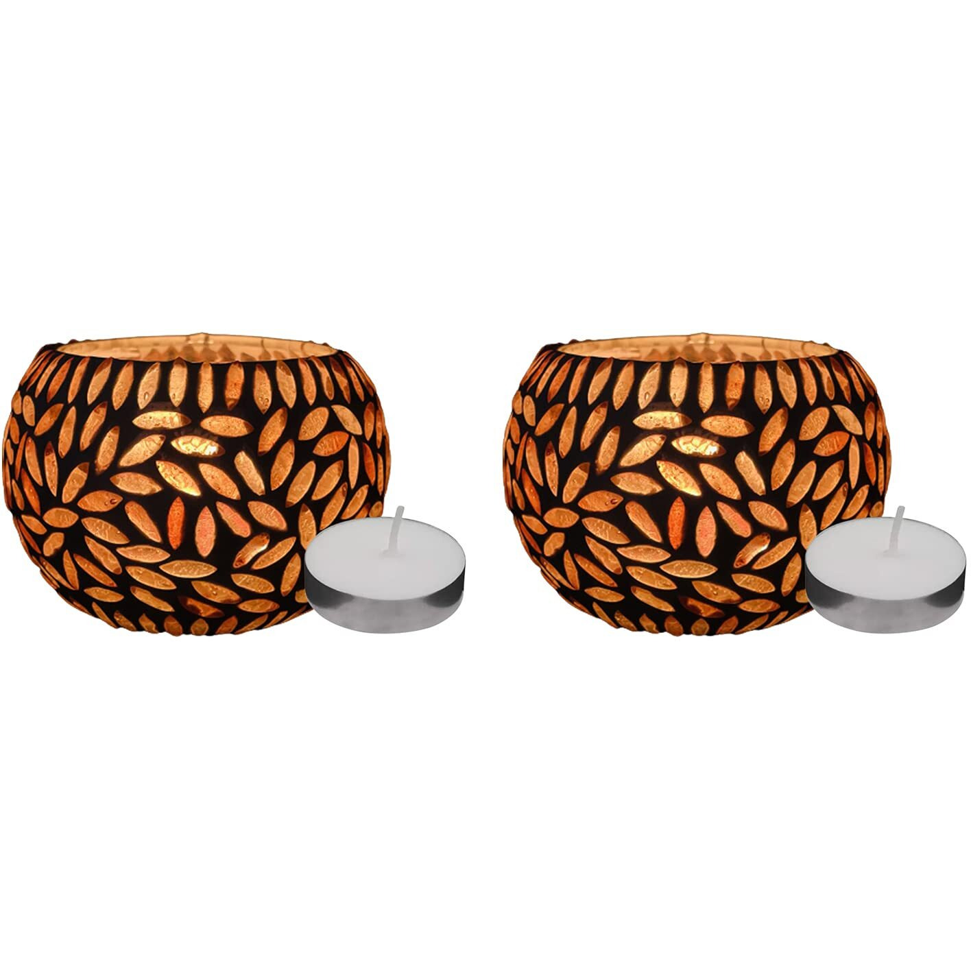 Bianco T-Light Mosaic Candle Holder for Home Decoration Mosaic Glass, for Bedroom, Office, Living Room, Dining Table, Festive Lights Decoration (Pack of 2)
