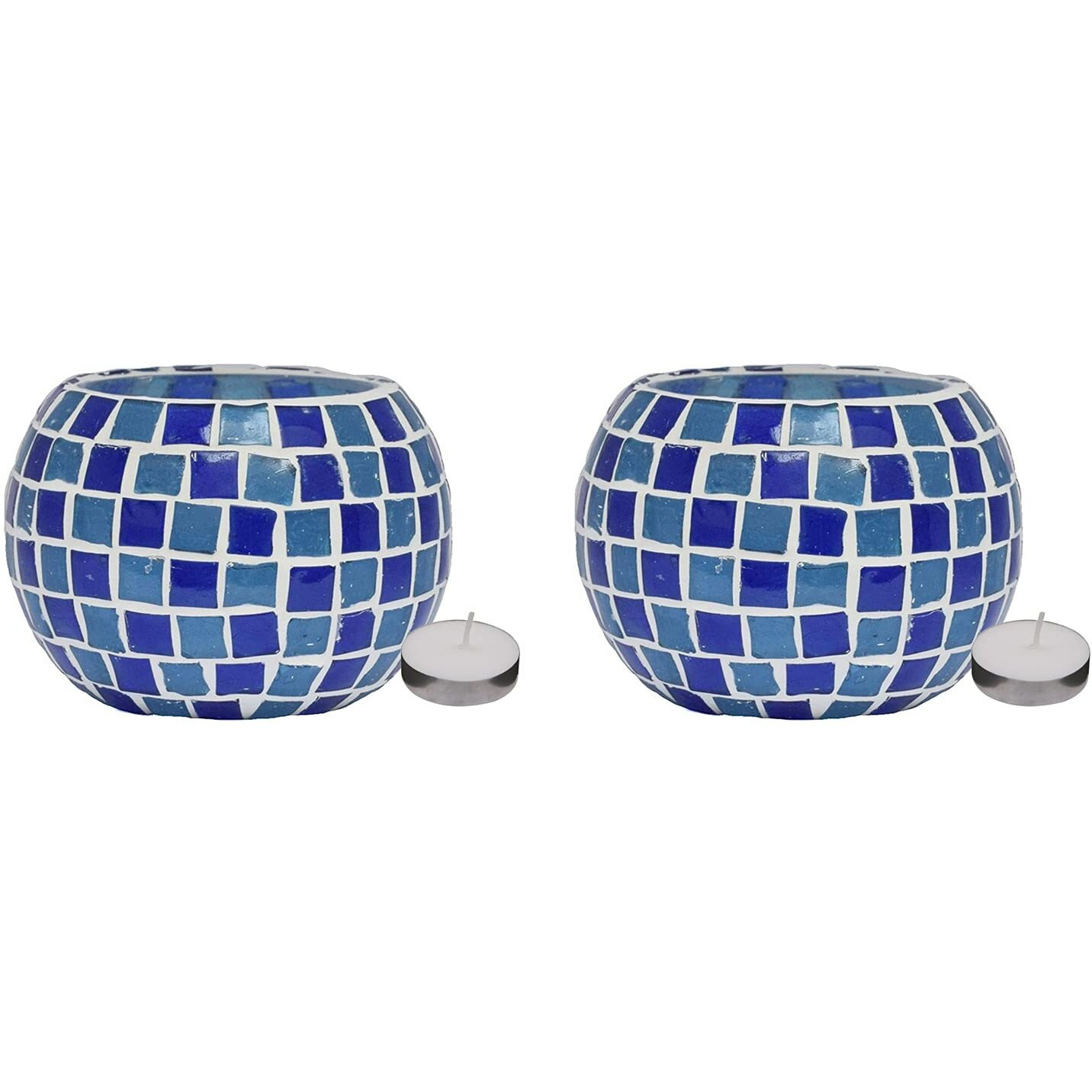 Bianco T-Light Mosaic Candle Holder for Home Decoration Mosaic Glass, for Bedroom, Office, Living Room, Dining Table, Festive Lights Decoration (Pack of 2)