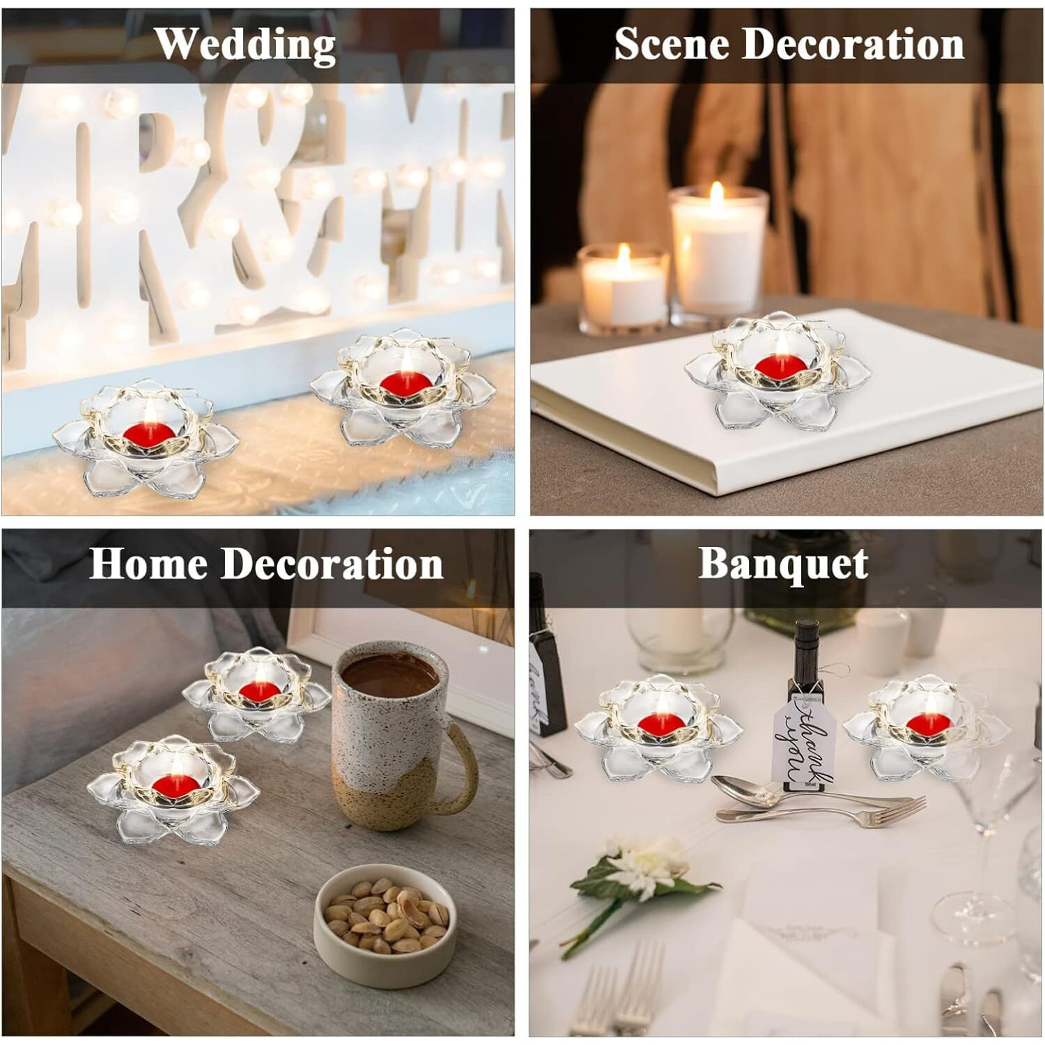 Farielyn-X Premium Glass Lotus Flower Tea Light Candle Holder Exquisite Crystal Diya for Diwali | Perfect and Creative Decoration in Dipawali Christmas Eid Wedding Party | Best Gift Set of (Set of 1)
