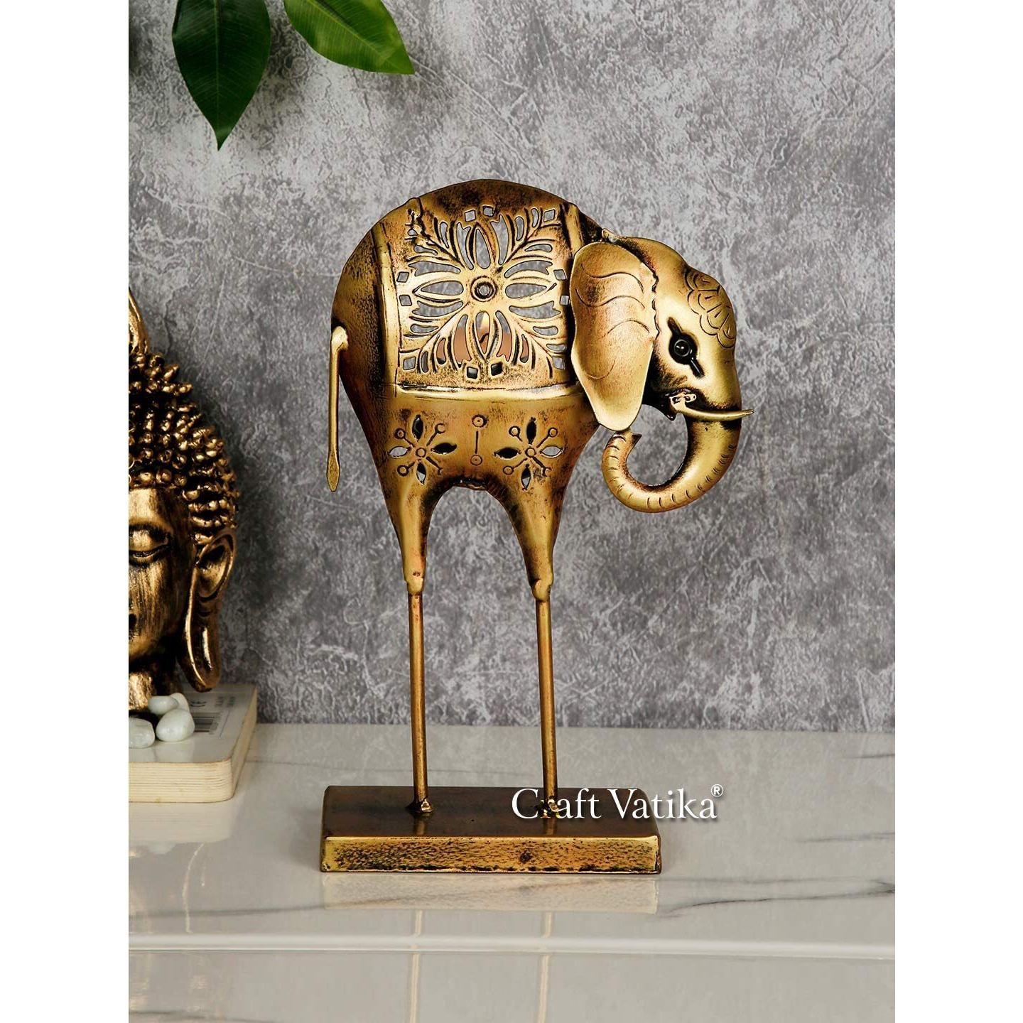CraftVatika Metal Elephant Statue Tea Light Candle Holder Stand Decorative Showpiece for Home Living Room Desk Office Desk Decoration (Set of 5)
