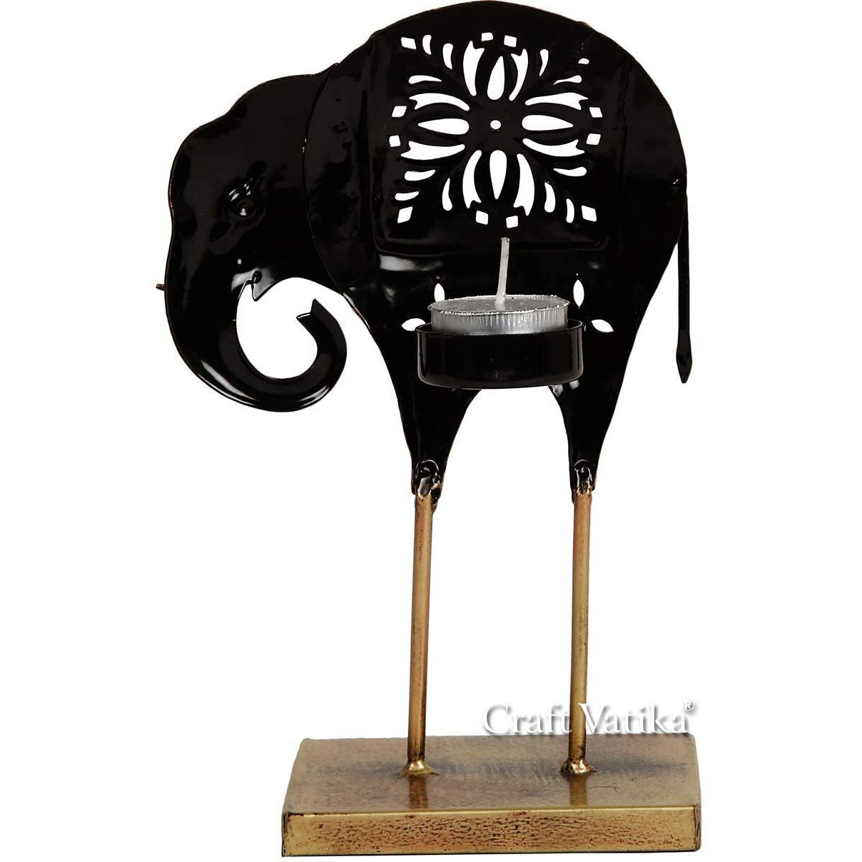 CraftVatika Metal Elephant Statue Tea Light Candle Holder Stand Decorative Showpiece for Home Living Room Desk Office Desk Decoration (Set of 5)