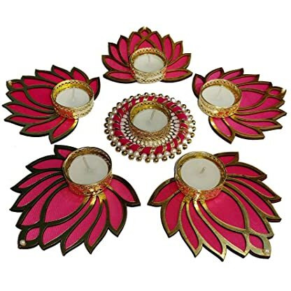 Urban Turtle Tealight Candle for Diwali, Designer Lotus Diya Set of 6 Diwali Decoration Items for Home Decor Best Festive Diwali Corporate Gift Item Tealights Candle Light Rangoli Mat.