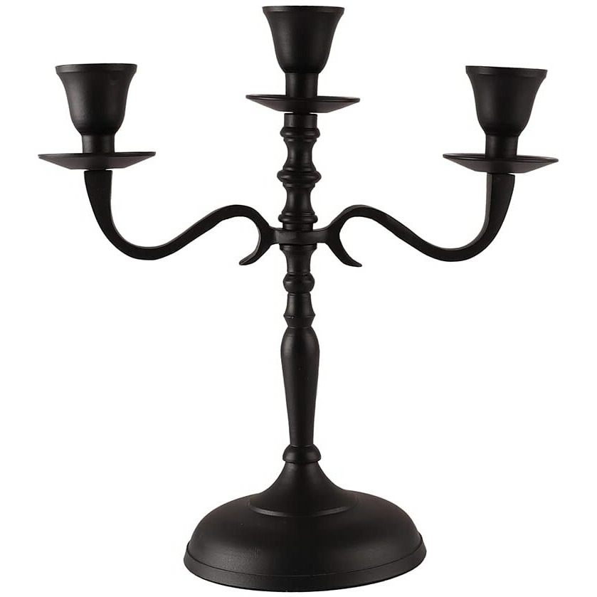 Purestory Candle Holder | Candle Holders for Home Decoration | Heat Resistance & Aesthetic Appeal | Best for Gifitng & Diwali Decoration | 3 Arm Candle Stand for Dinner Table & Church Altar - Black