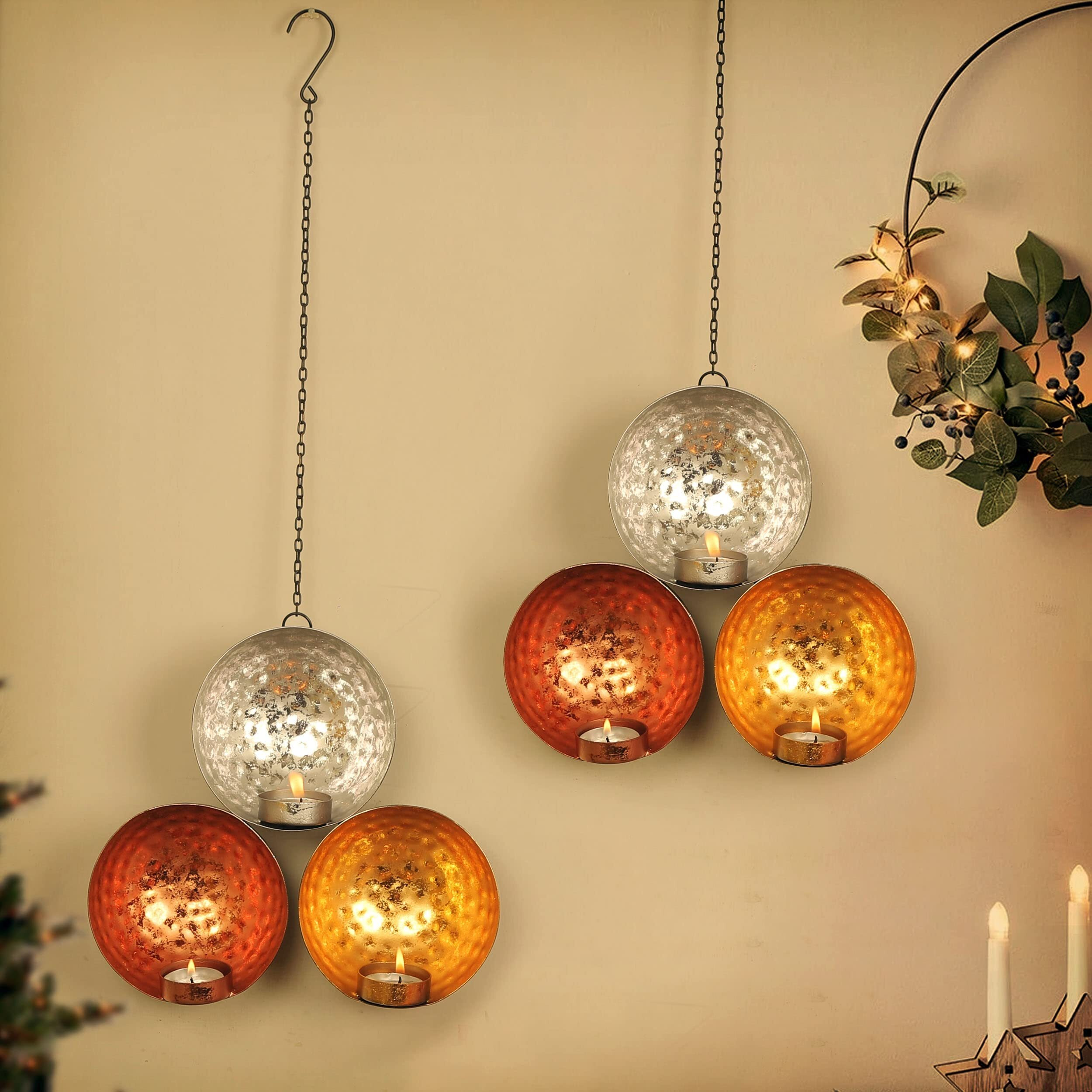 TIED RIBBONS Pack of 2 Wall Hanging Tealight Candle Holders - Christmas Decorations Items for Home Wall Decor Office Restaurant Gifts (Metal)