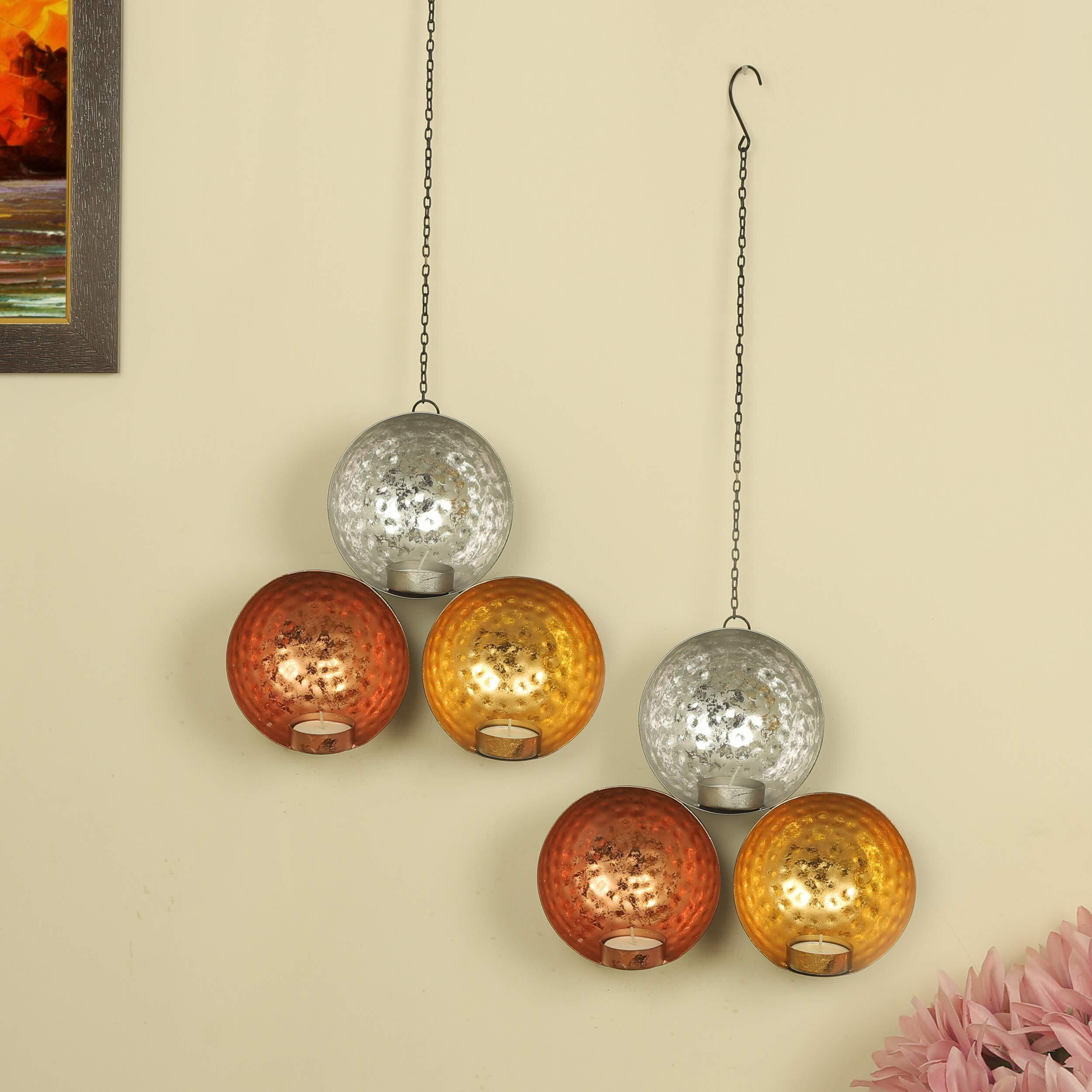 TIED RIBBONS Pack of 2 Wall Hanging Tealight Candle Holders - Christmas Decorations Items for Home Wall Decor Office Restaurant Gifts (Metal)