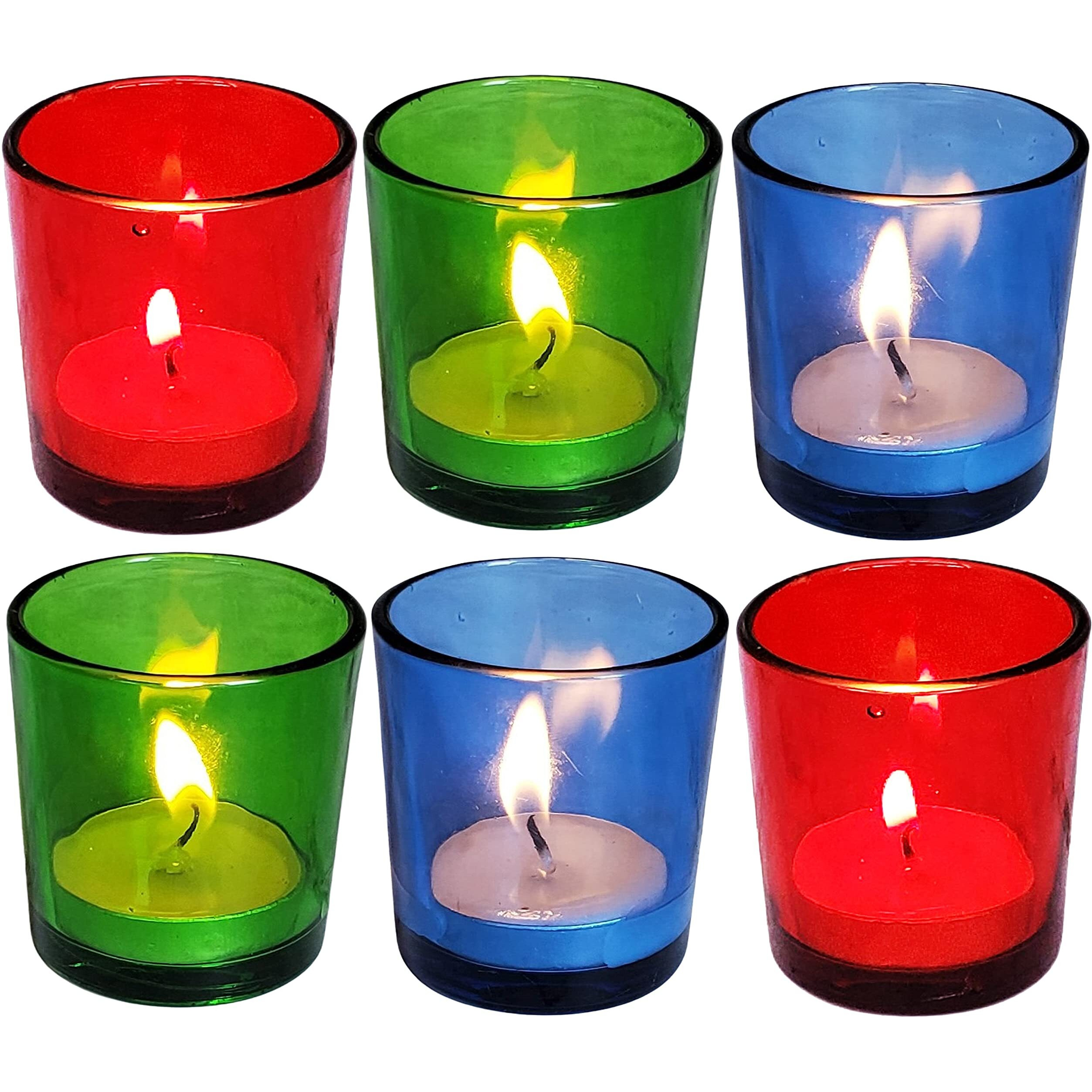Pure Source India Multicolor Glass Votive Tealight Candle Holders - Living Room Side Table Home Decoration (Glass, Pack of 6