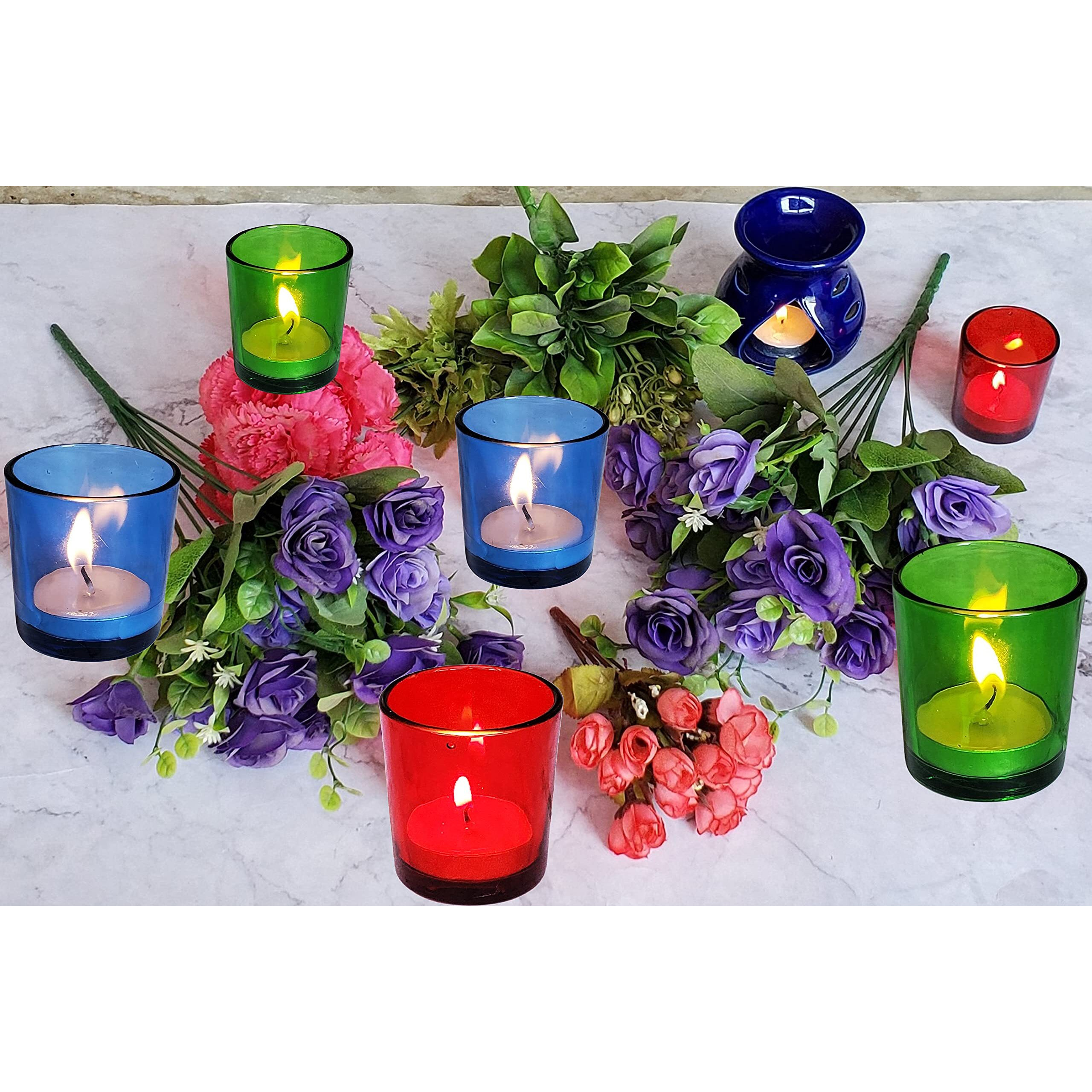 Pure Source India Multicolor Glass Votive Tealight Candle Holders - Living Room Side Table Home Decoration (Glass, Pack of 6
