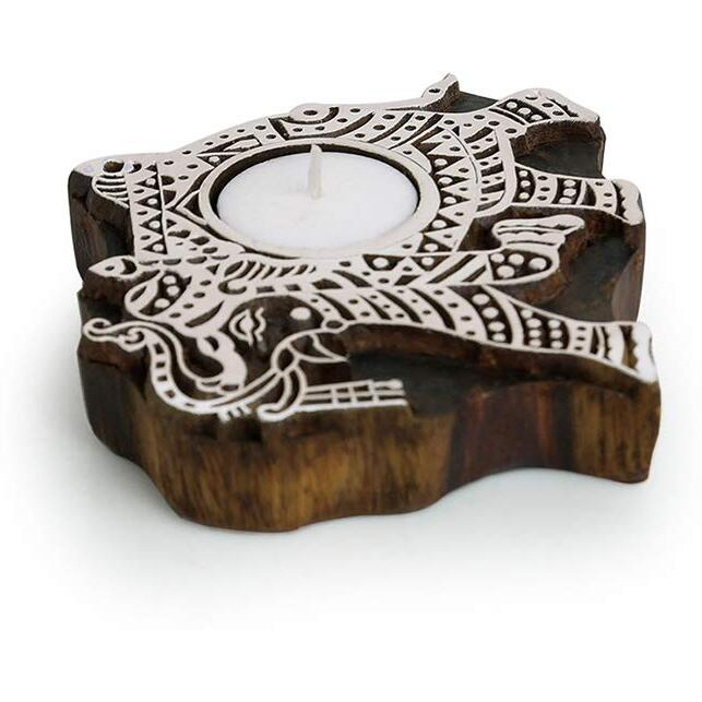 ExclusiveLane Dazzling Elephant Hand-Carved Block Tea-Light Holder (Sheesham Wood) - Decorative Tea Light Candle Holder for Home Dcor Votive Tea Light Holder T Lite Candle Stand for Home Decoration