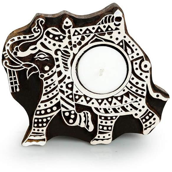 ExclusiveLane Dazzling Elephant Hand-Carved Block Tea-Light Holder (Sheesham Wood) - Decorative Tea Light Candle Holder for Home Dcor Votive Tea Light Holder T Lite Candle Stand for Home Decoration