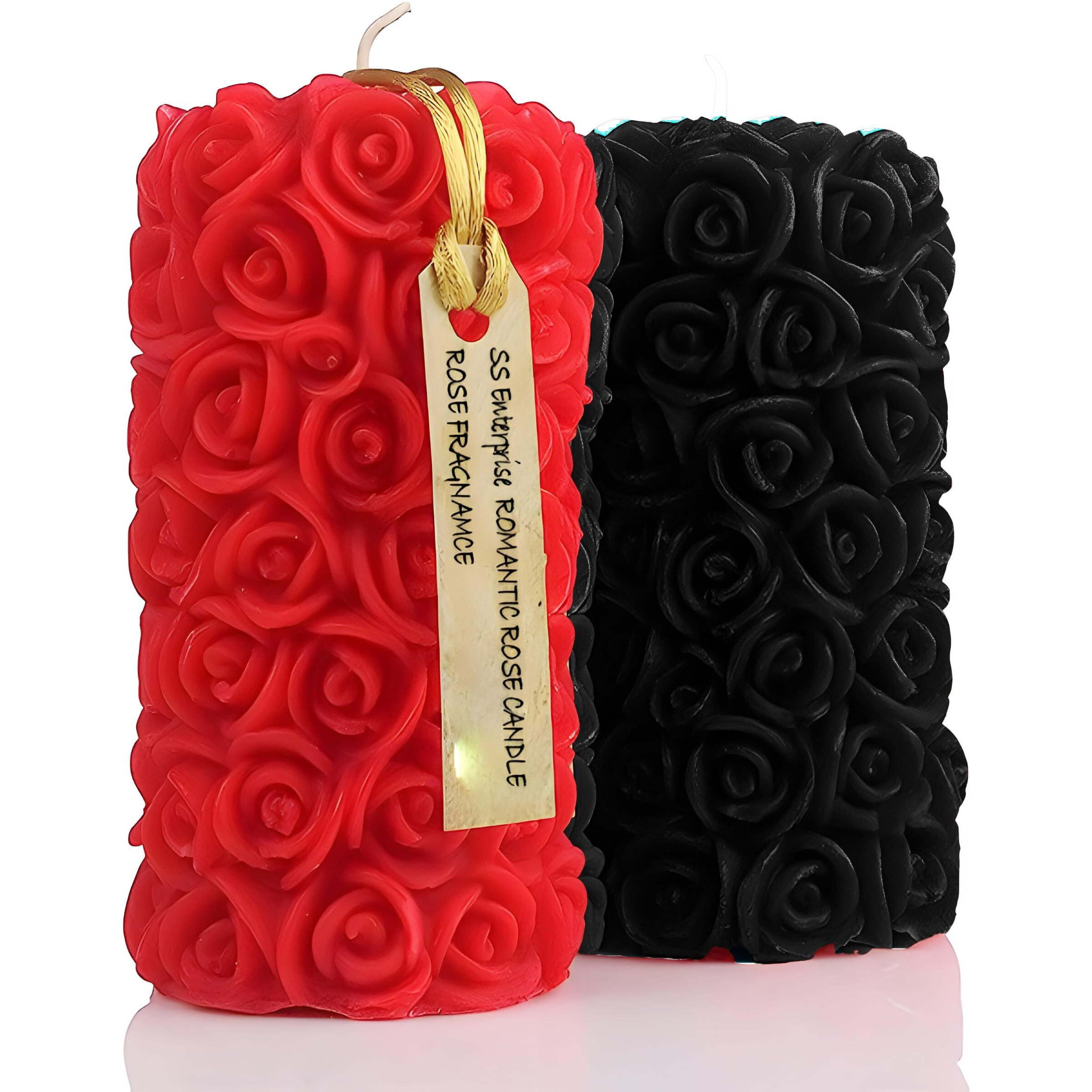 Rose Flower Shape Candle for Home Decor | Romantic Fragrance Candles | Smoke-Free Pillar Candle | Romantic Night (Pack of 2, Red Black)