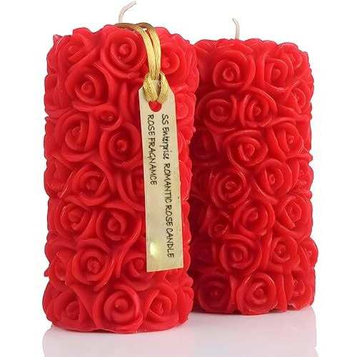 Rose Flower Shape Candle for Home Decor | Romantic Fragrance Candles | Smoke-Free Pillar Candle | Romantic Night (Pack of 2, Red)
