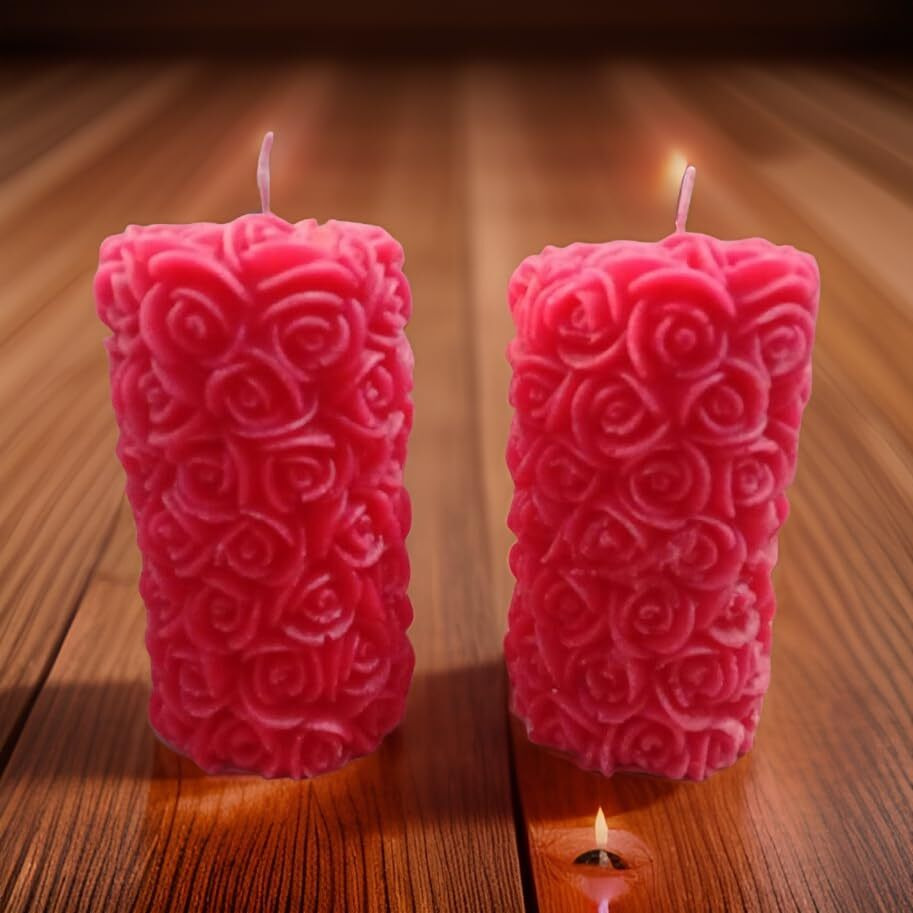 Rose Flower Shape Candle for Home Decor | Romantic Fragrance Candles | Smoke-Free Pillar Candle | Romantic Night (Pack of 2, Red)