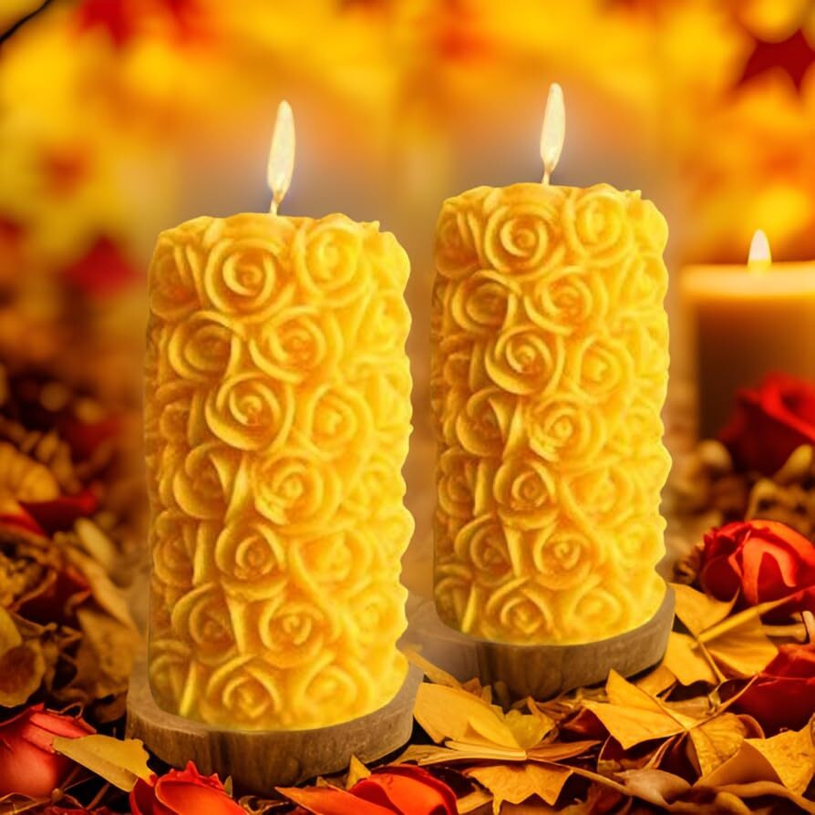 Rose Flower Shape Candle for Home Decor | Romantic Fragrance Candles | Smoke-Free Pillar Candle | Romantic Night (Pack of 2, Yellow)