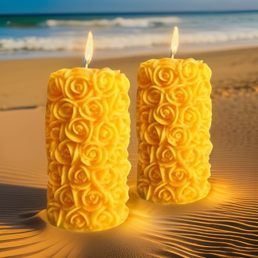 Rose Flower Shape Candle for Home Decor | Romantic Fragrance Candles | Smoke-Free Pillar Candle | Romantic Night (Pack of 2, Yellow)