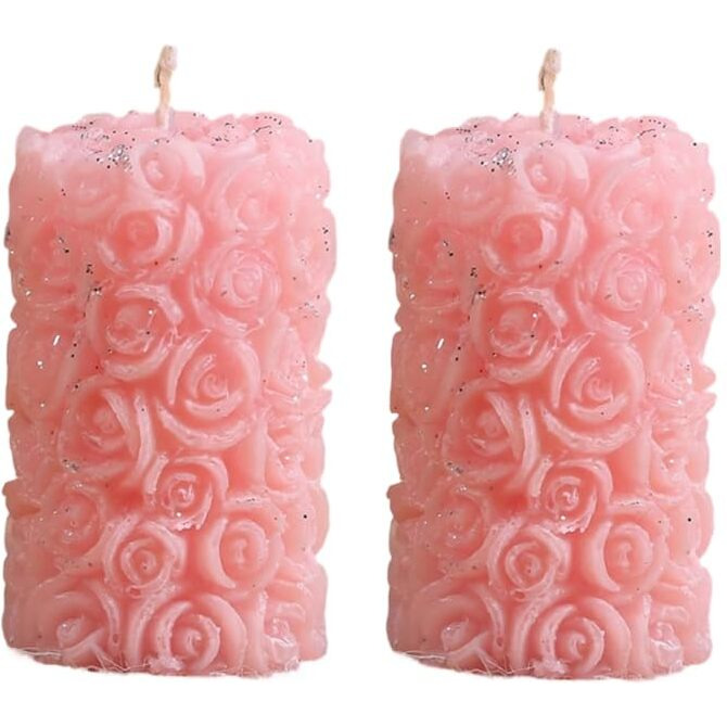 Rose Flower Shape Candle for Home Decor | Romantic Fragrance Candles | Smoke-Free Pillar Candle | Romantic Night (Pack of 2, Pink)