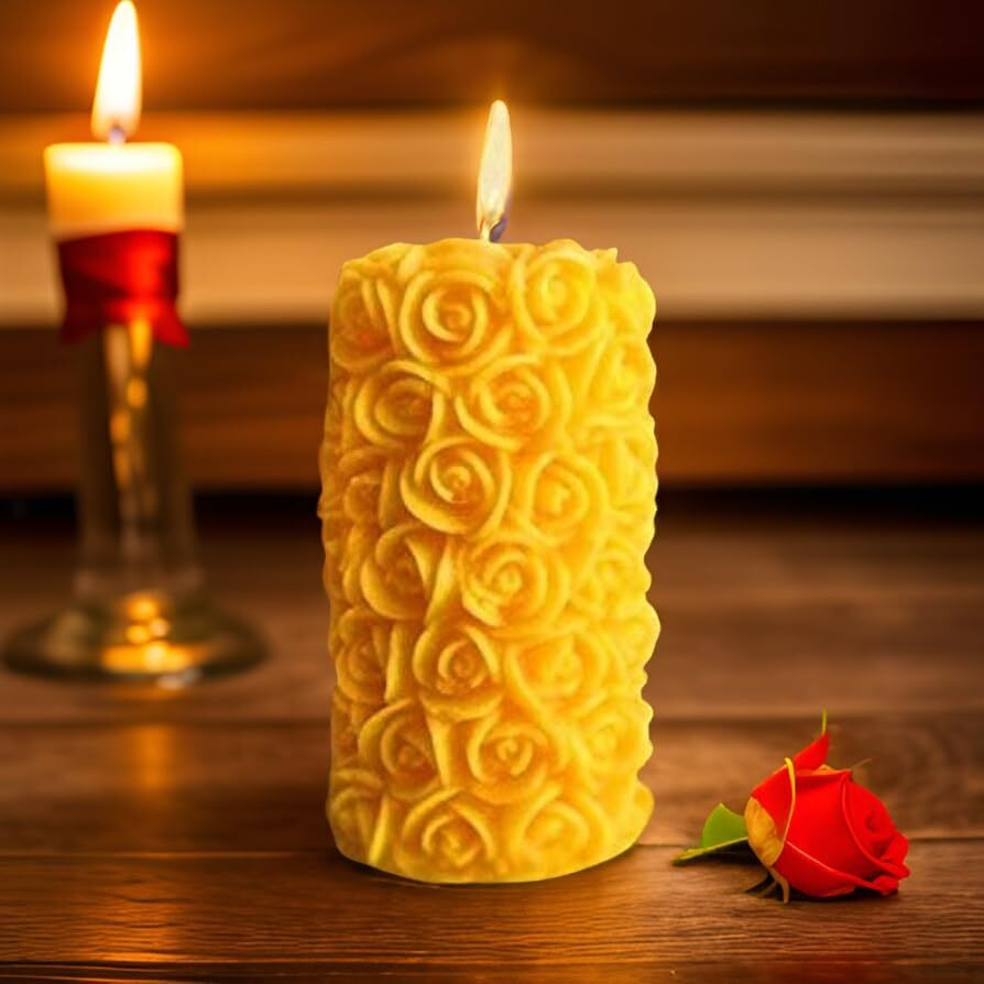 Rose Flower Shape Candle for Home Decor | Romantic Fragrance Candles | Smoke-Free Pillar Candle | Romantic Night (Pack of 1, Yellow)