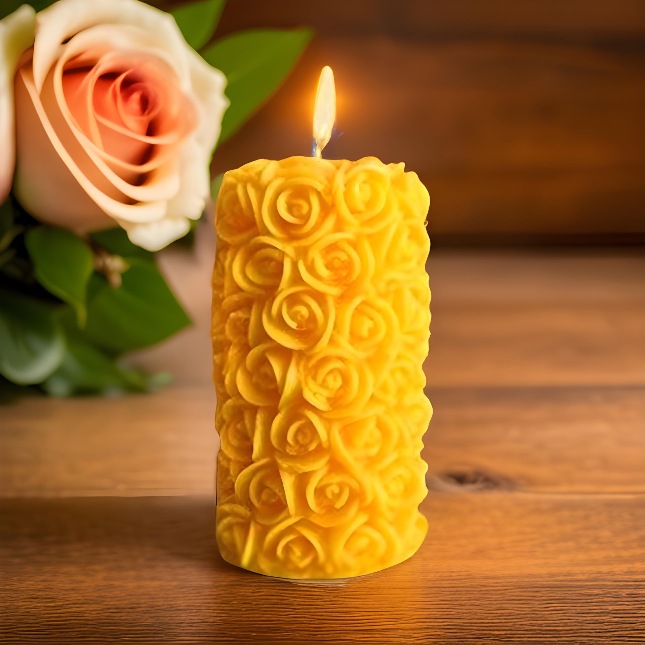 Rose Flower Shape Candle for Home Decor | Romantic Fragrance Candles | Smoke-Free Pillar Candle | Romantic Night (Pack of 1, Yellow)