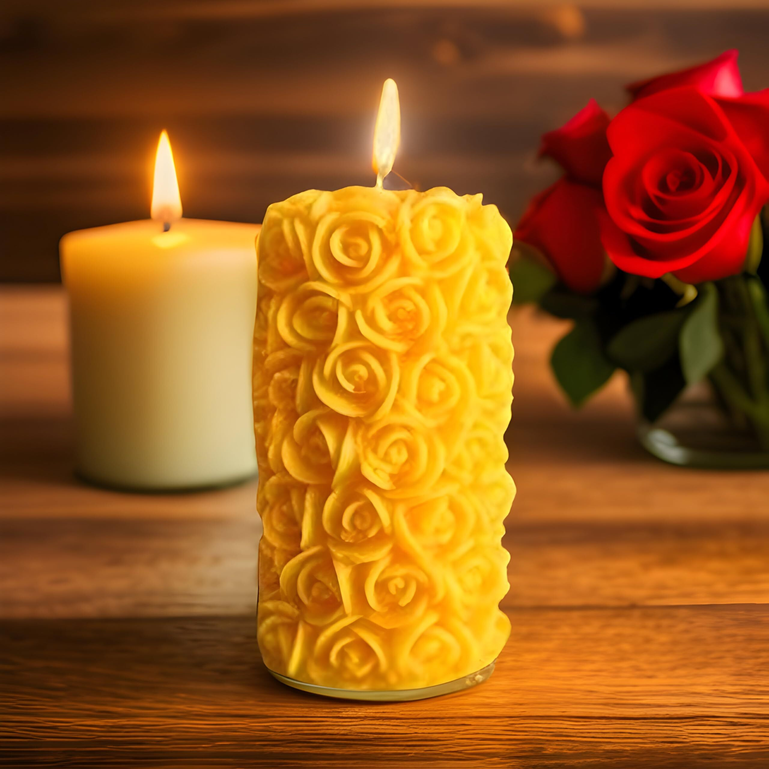 Rose Flower Shape Candle for Home Decor | Romantic Fragrance Candles | Smoke-Free Pillar Candle | Romantic Night (Pack of 1, Yellow)
