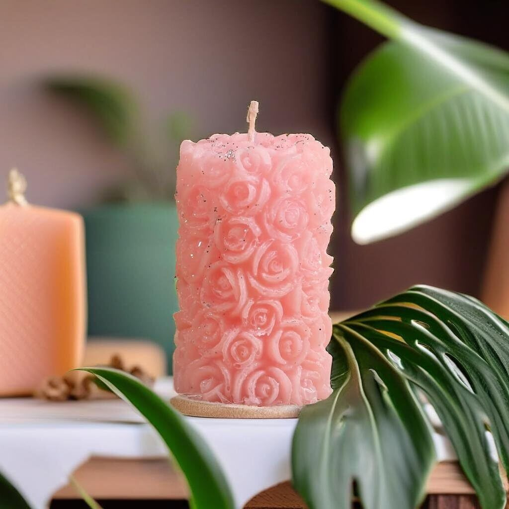 Rose Flower Shape Candle for Home Decor | Romantic Fragrance Candles | Smoke-Free Pillar Candle | Romantic Night (Pack of 1, Pink)