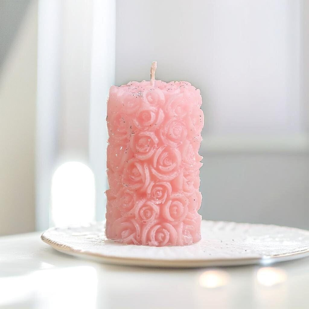 Rose Flower Shape Candle for Home Decor | Romantic Fragrance Candles | Smoke-Free Pillar Candle | Romantic Night (Pack of 1, Pink)