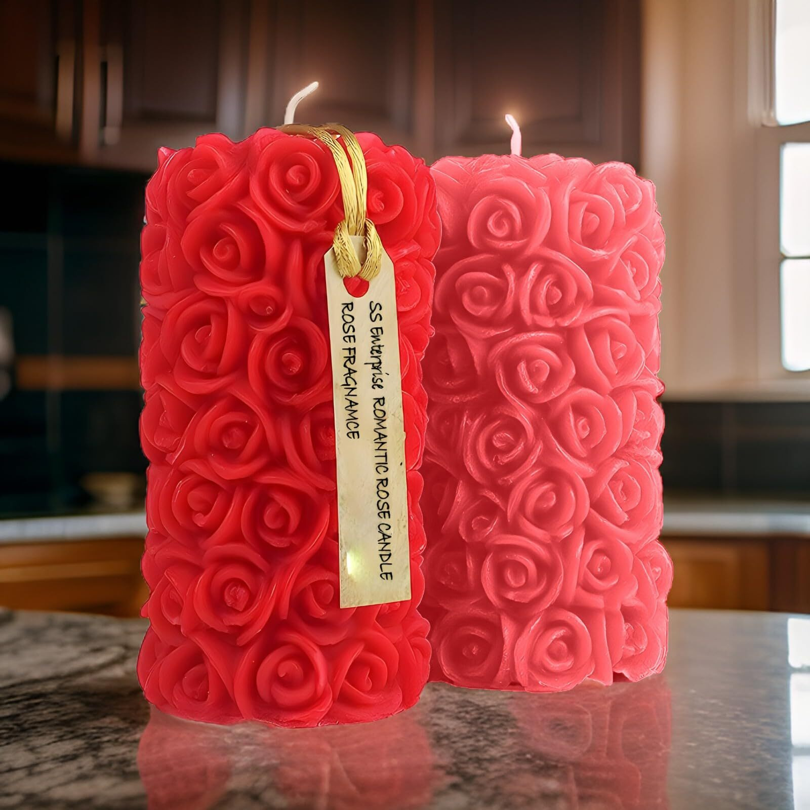 Rose Flower Shape Candle for Home Decor | Romantic Fragrance Candles | Smoke-Free Pillar Candle | Romantic Night (Pack of 2, Red & Pink)
