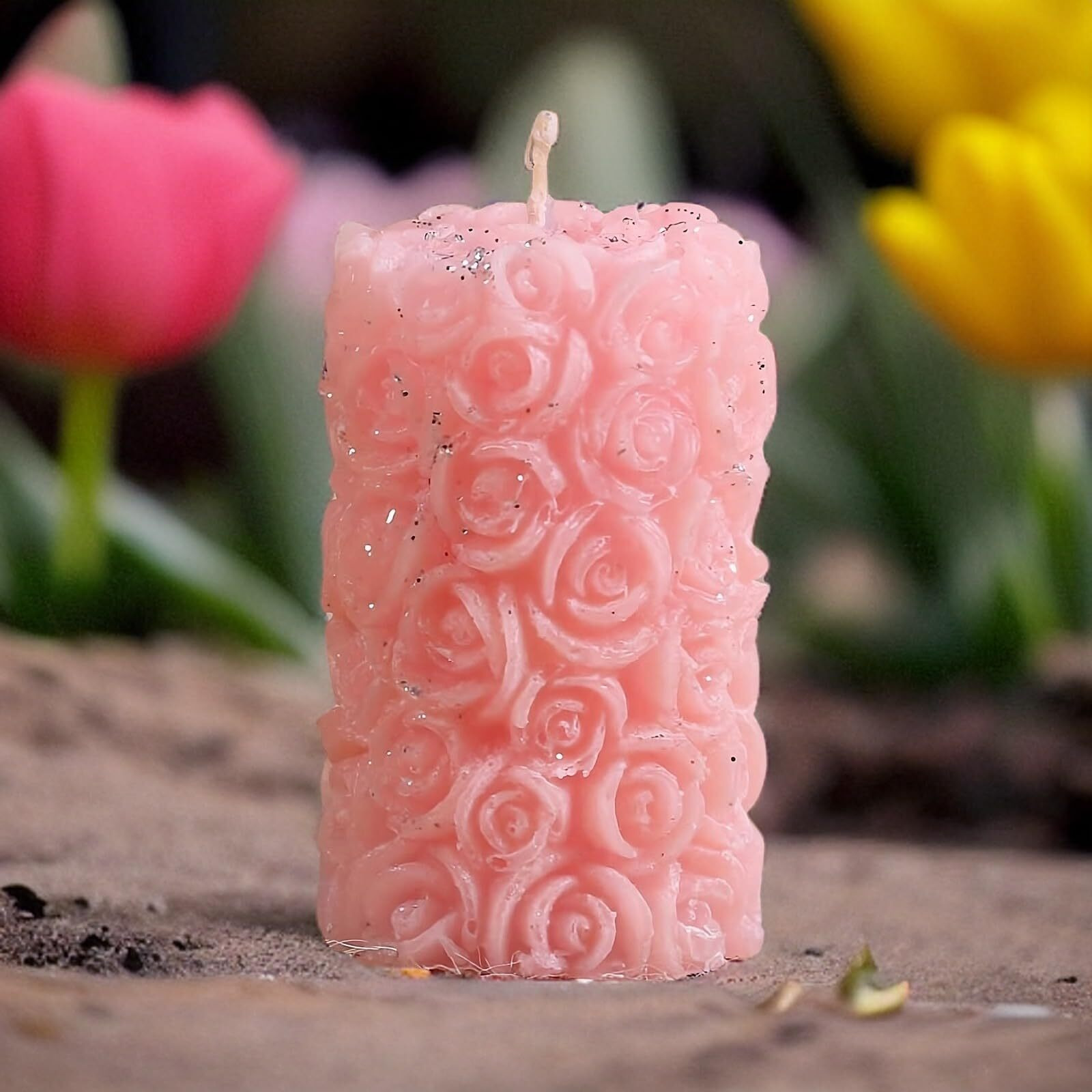 Rose Flower Shape Candle for Home Decor | Romantic Fragrance Candles | Smoke-Free Pillar Candle | Romantic Night (Pack of 2, Red & Pink)