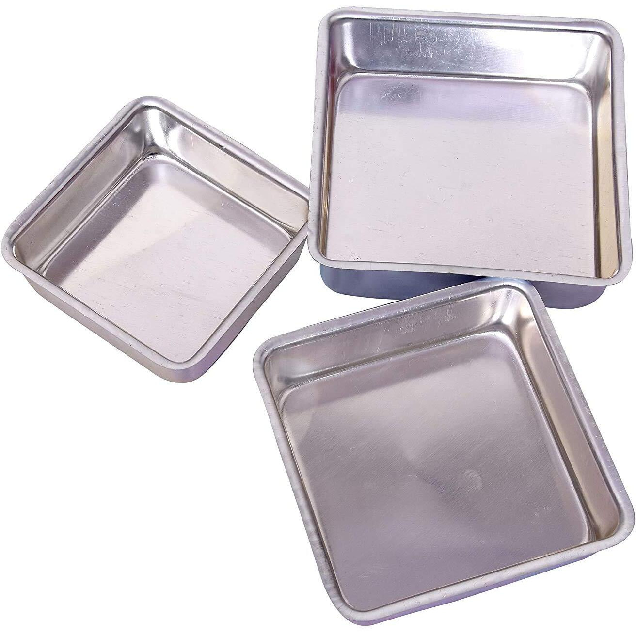 AKE Square Shape Aluminium Cake Mould Set of 3, Sponge Baking pan(6/7/8 Inches) Free Birthday Tag & Candle