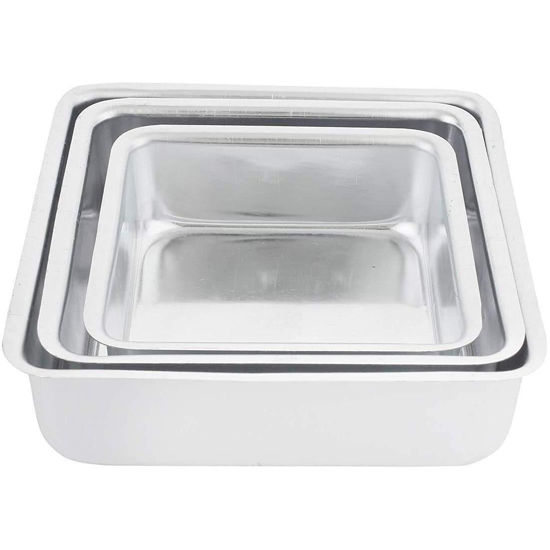 AKE Square Shape Aluminium Cake Mould Set of 3, Sponge Baking pan(6/7/8 Inches) Free Birthday Tag & Candle