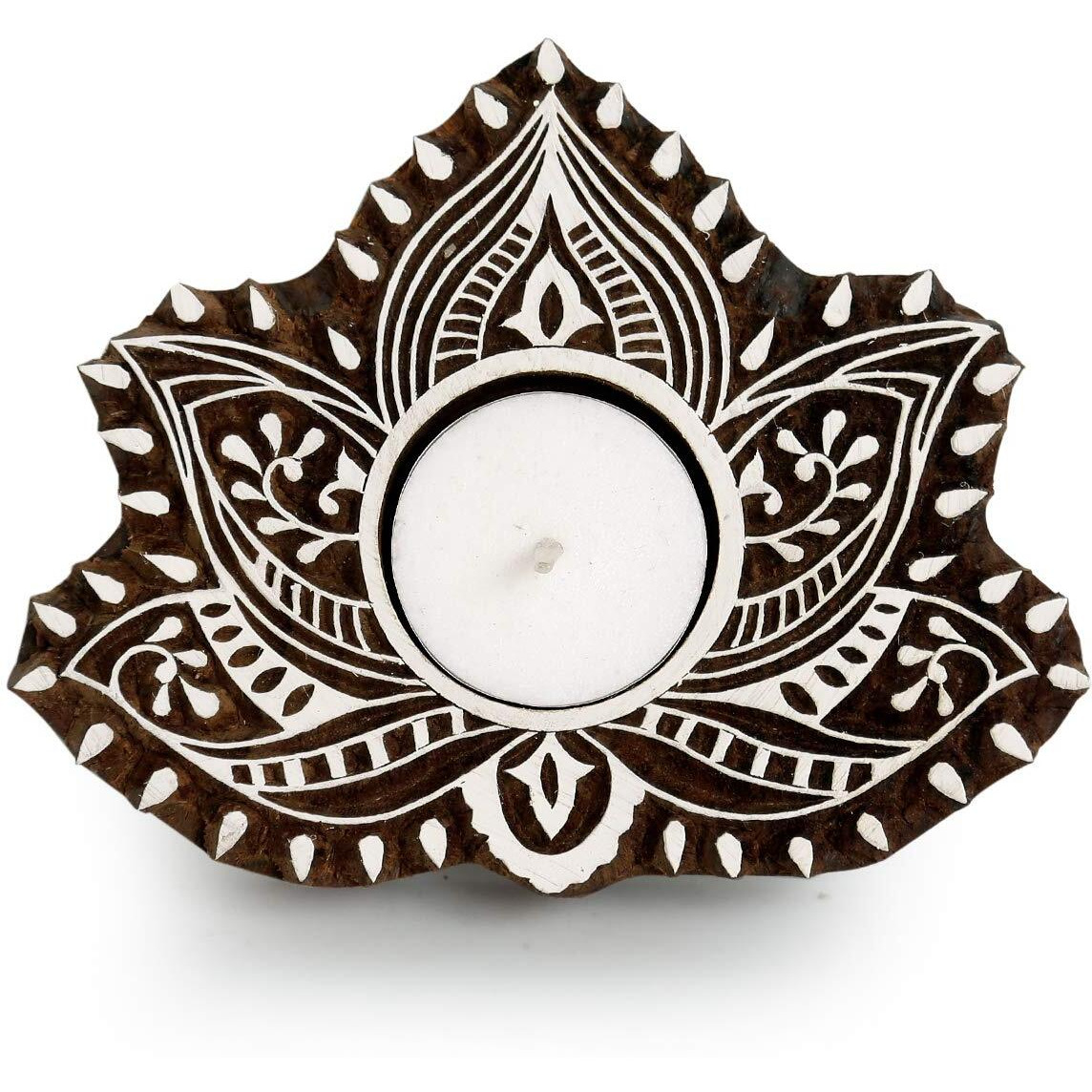 ExclusiveLane Luminous Lotus Hand-Carved Block Tea Light Holder (Sheesham Wood) - Decorative Tea Light Candle Holder for Home Dcor Votive Tea Light Holder T Lite Candle Stand for Home Decoration