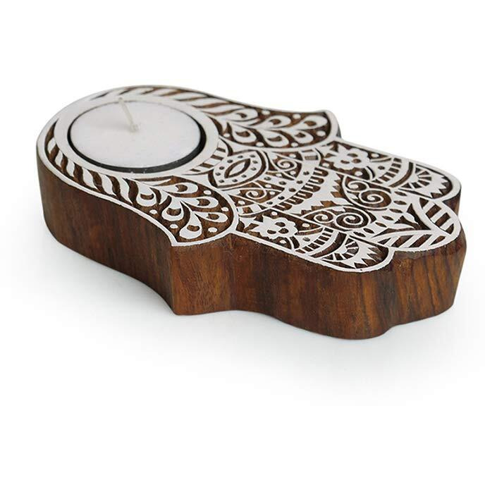 ExclusiveLane Radiant Palm Hand-Carved Block Tea-Light Holder (Sheesham Wood) - Decorative Tea Light Candle Holder for Home Dcor Votive Tea Light Holder T Lite Candle Stand for Home Decoration