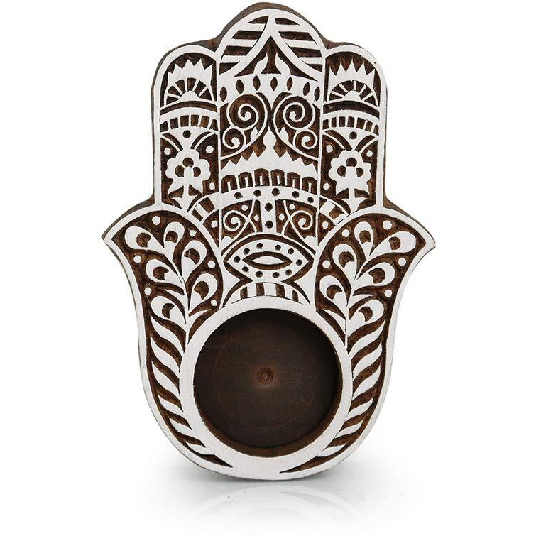 ExclusiveLane Radiant Palm Hand-Carved Block Tea-Light Holder (Sheesham Wood) - Decorative Tea Light Candle Holder for Home Dcor Votive Tea Light Holder T Lite Candle Stand for Home Decoration