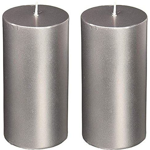 Kuber Selection Pack of 2 Pcs 2  6 Each Premium Silver Big Non Scented Pillar Candle (2  6 Each) (Silver)