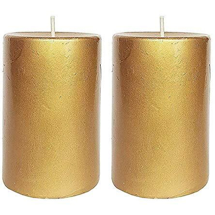 Kuber Selection Pack of 2 Pcs Each Big Non Scented Pillar Candle (2  6) (Golden)