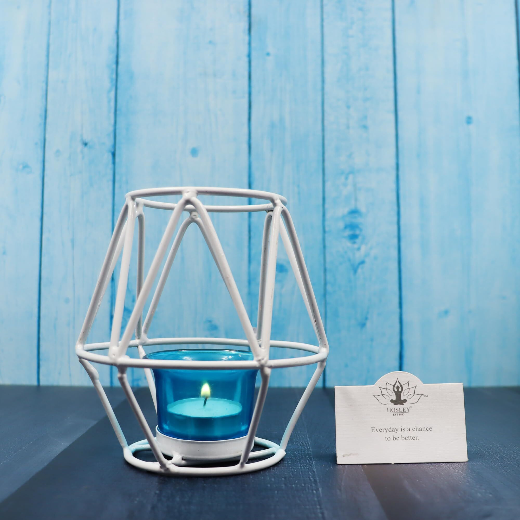 HOSLEY Metal Glass Tea Light Candle Holder|Decorations Items for Home Table Decor Gifts (Glass) Wedding Parties Tabletop| 1-Cup Centerpiece with Pack of 1 Tealight (White)