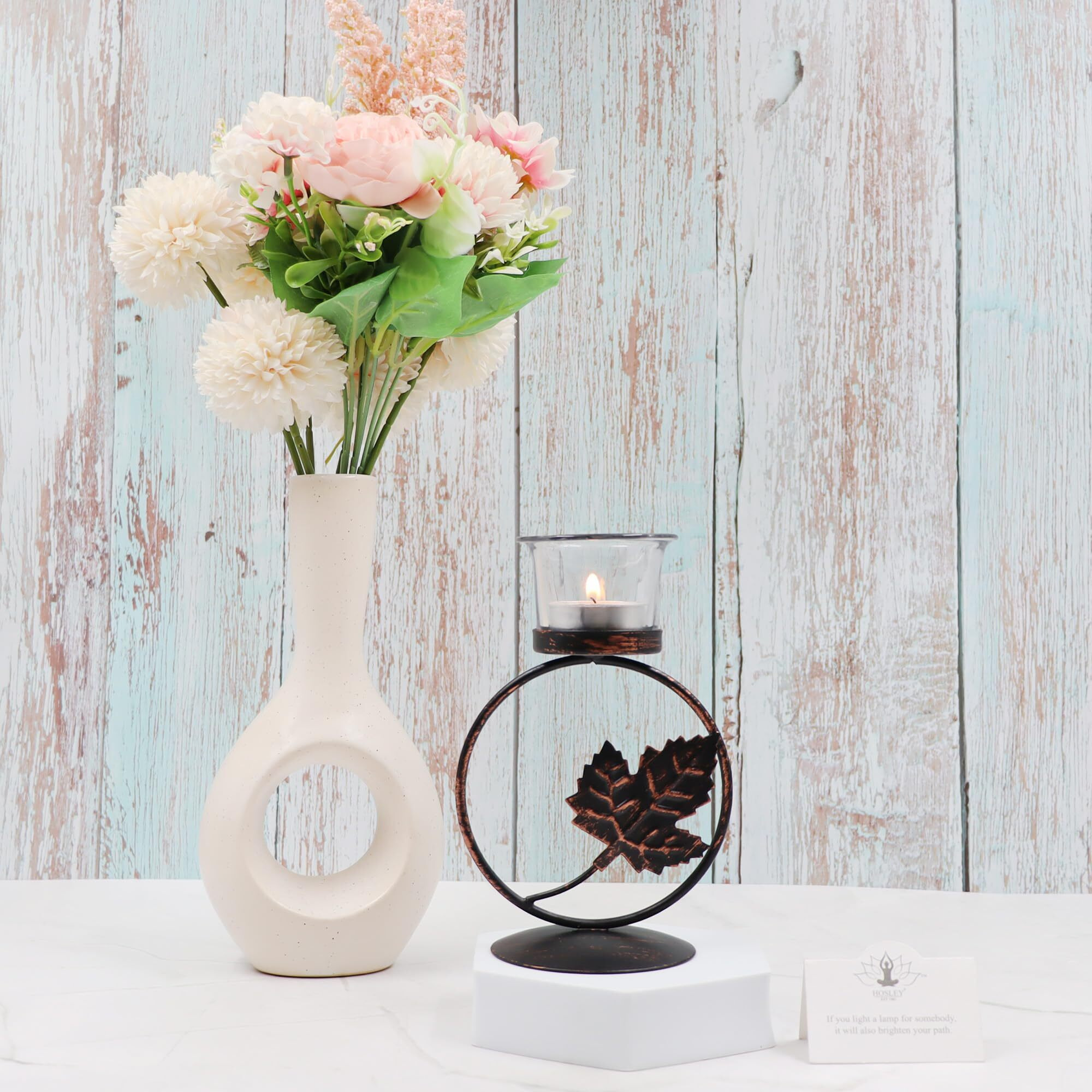 HOSLEY Metal Clear Glass Tealight Candle Holder| Tealight Candle Holder with Glass Holder Perfect for Home Decor Tabletop| 1-Cup Centerpiece(Pack of 1) with Pack of 1 Tealight (Black)