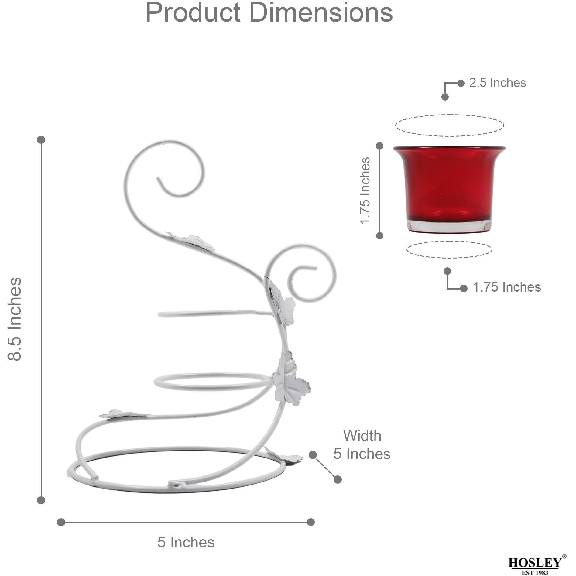 HOSLEY Metal Red Glass Tealight Candle Holder|Tealight Candle Holder with Glass Holder Perfect for Home Decor Tabletop|2- Cup Centrepiece Pack of 1 with Pack of 2 Tealights
