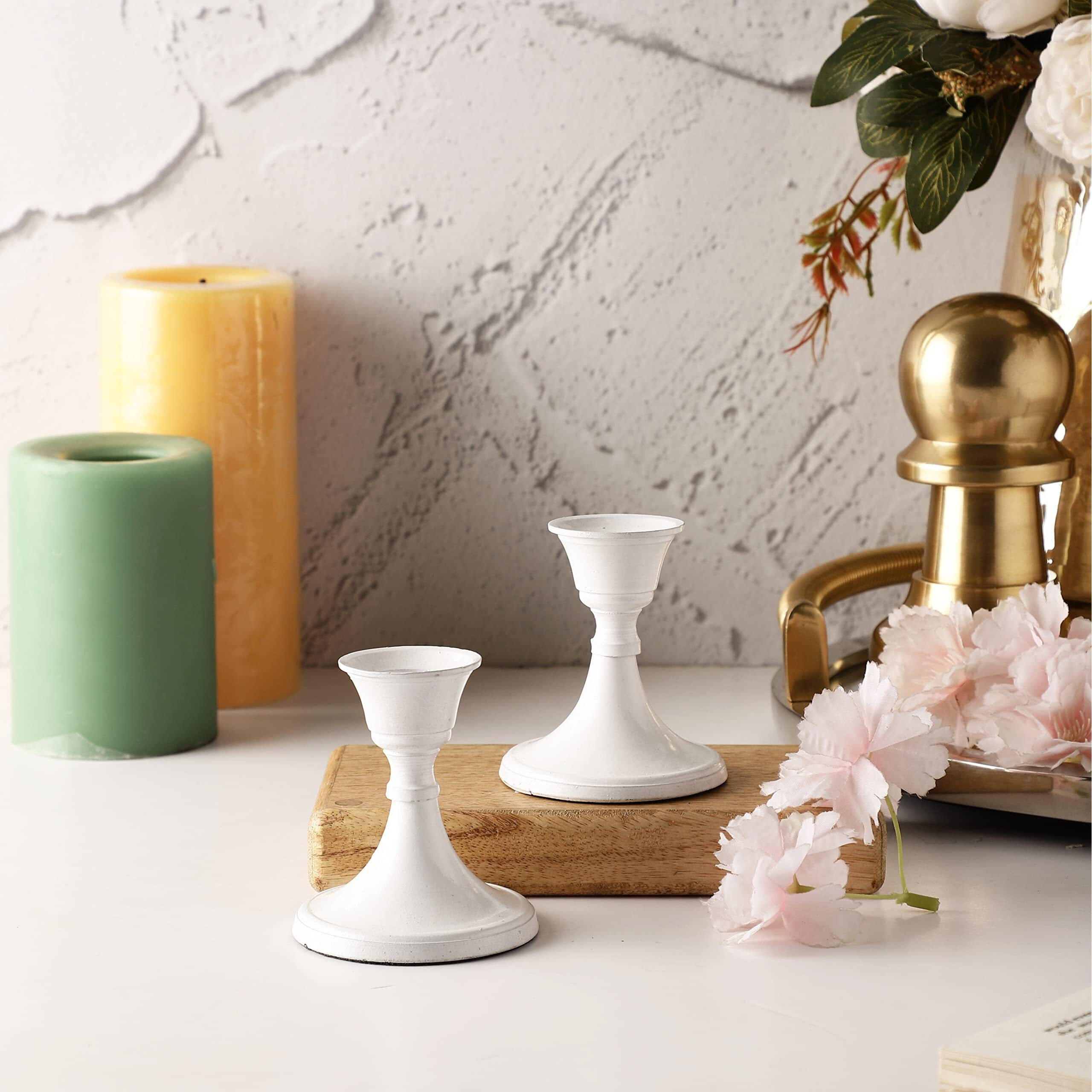 VOIDROP Set of 2 Candle Holder White.Candle Holder Set of 2.White.Decorative Taper Candles for Candlesticks.