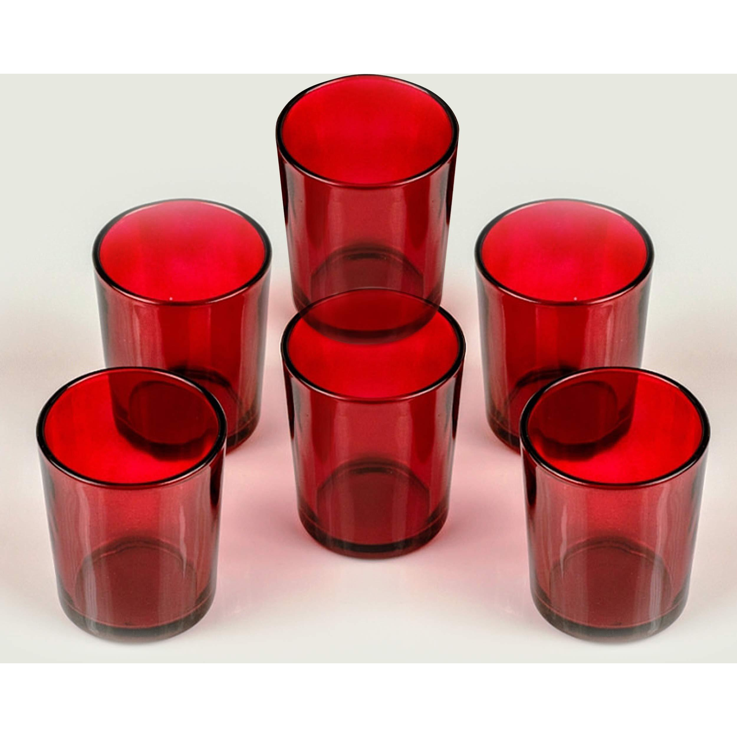 TIED RIBBONS Set of 6 Votive Glass Tealight Candle Holders Glass Votive - Decorations Items for Home Decor Table Restaurant Gifts (Glass, Red, 6 Cm X 5 Cm)