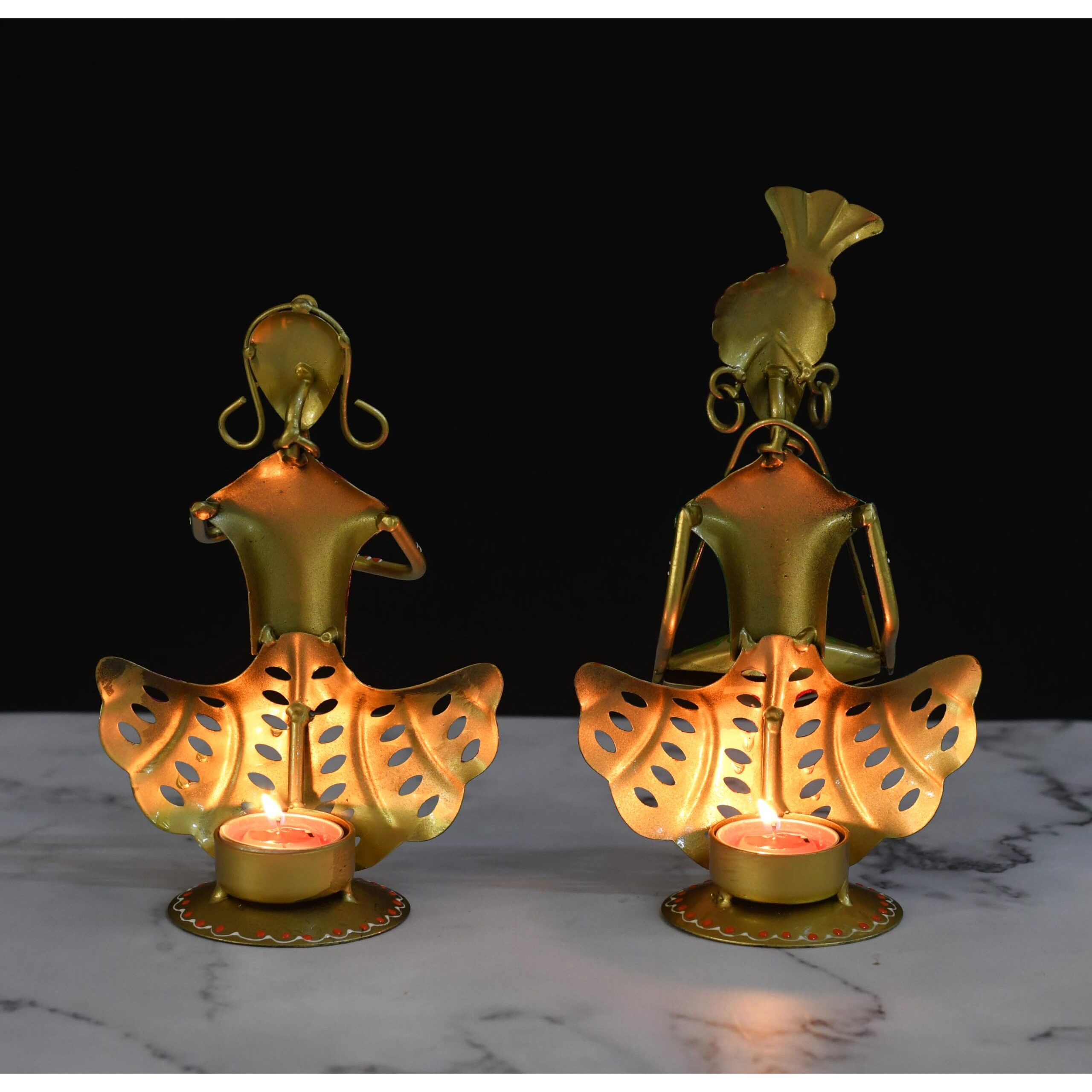 Lamcy Plaza Rajasthani Musician Couple Tealight Candle Holder Showpiece | Candle Holder Stand Showpiece | Home Decor Items for Living Room Table | Living Room |Table Decor | Set of 2