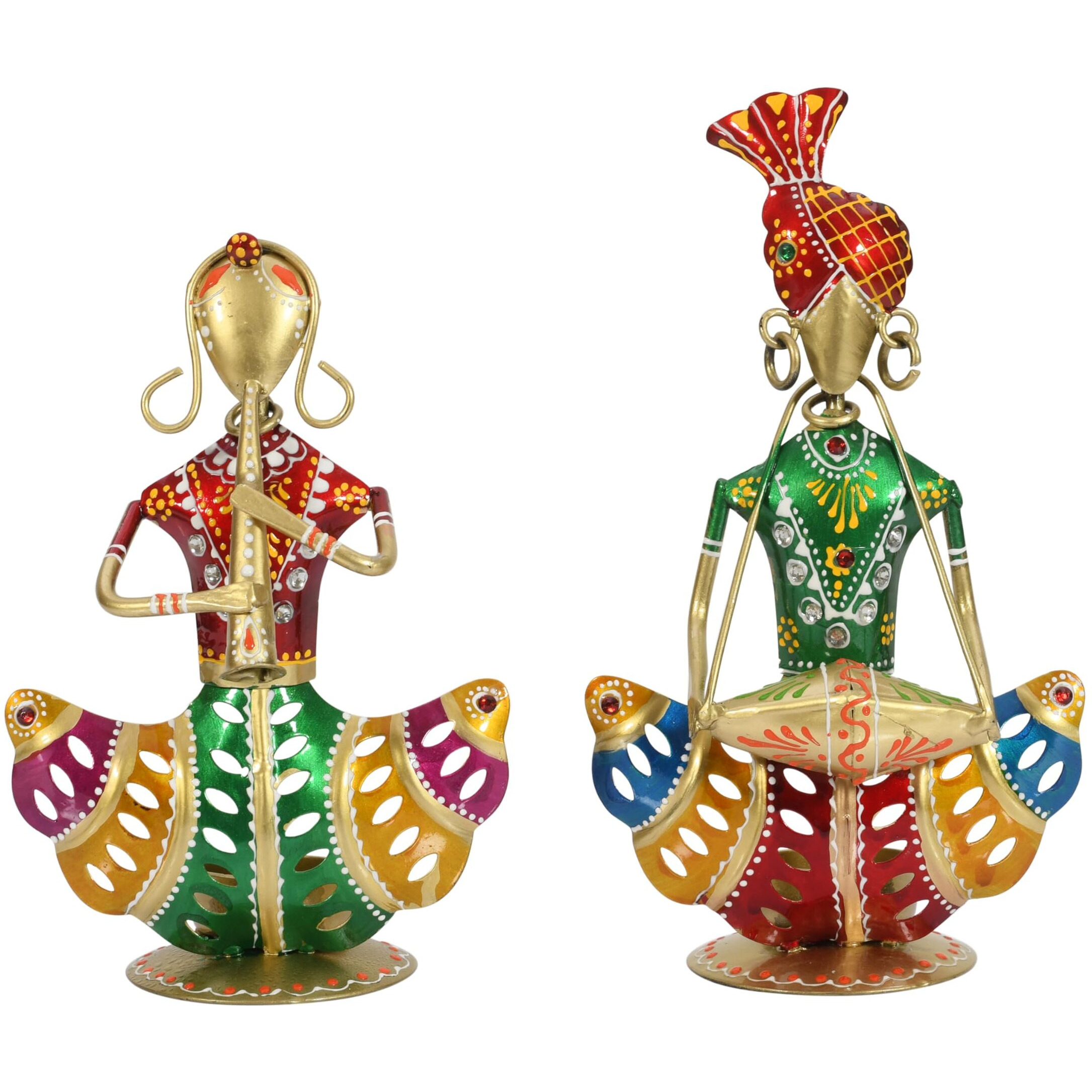 Lamcy Plaza Rajasthani Musician Couple Tealight Candle Holder Showpiece | Candle Holder Stand Showpiece | Home Decor Items for Living Room Table | Living Room |Table Decor | Set of 2