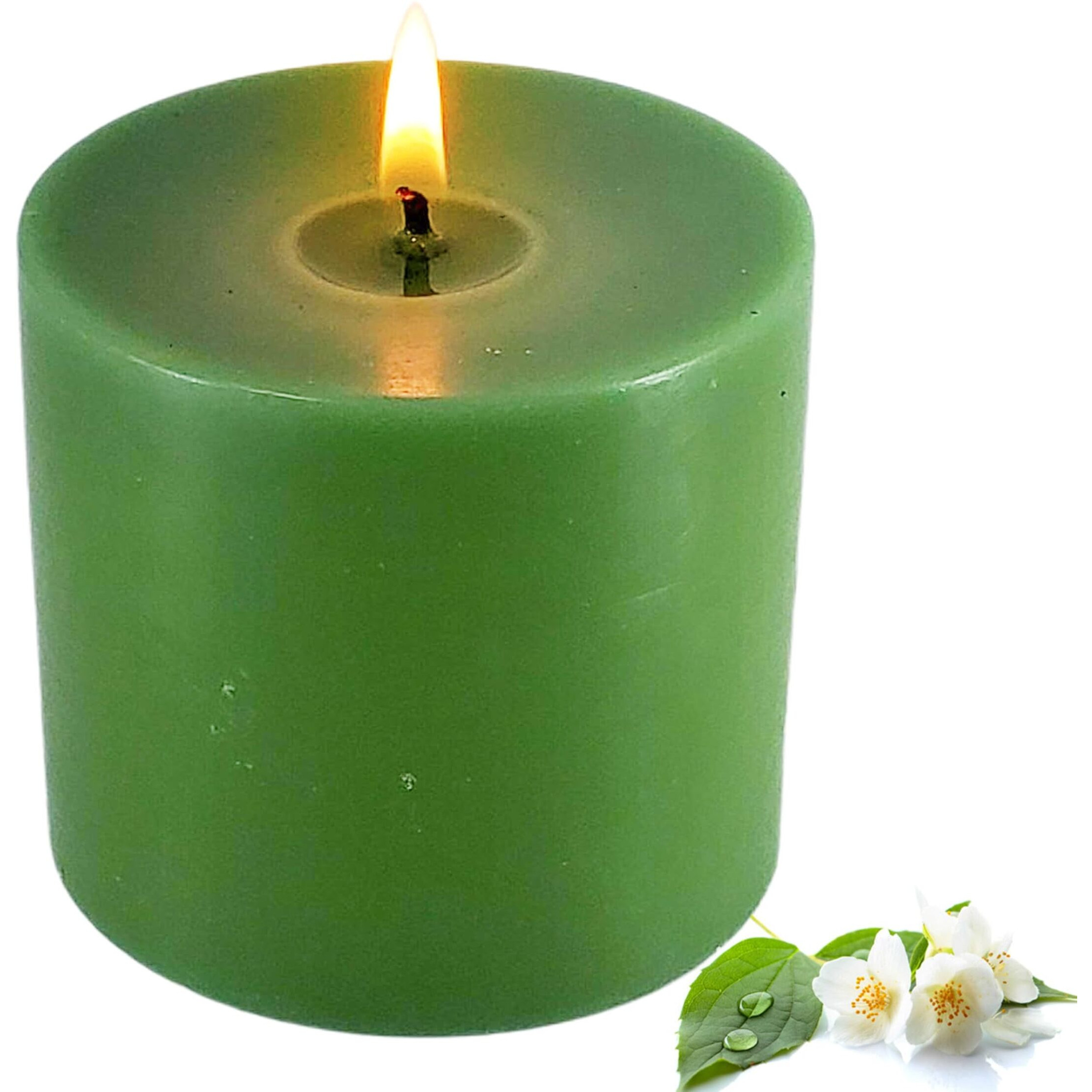 Pure Source India Scented Pillar Candle Jasmine Fragrance Green Color Size (3 X 3 Inch) (PSI-PLR-3X3CDLJMNGN)