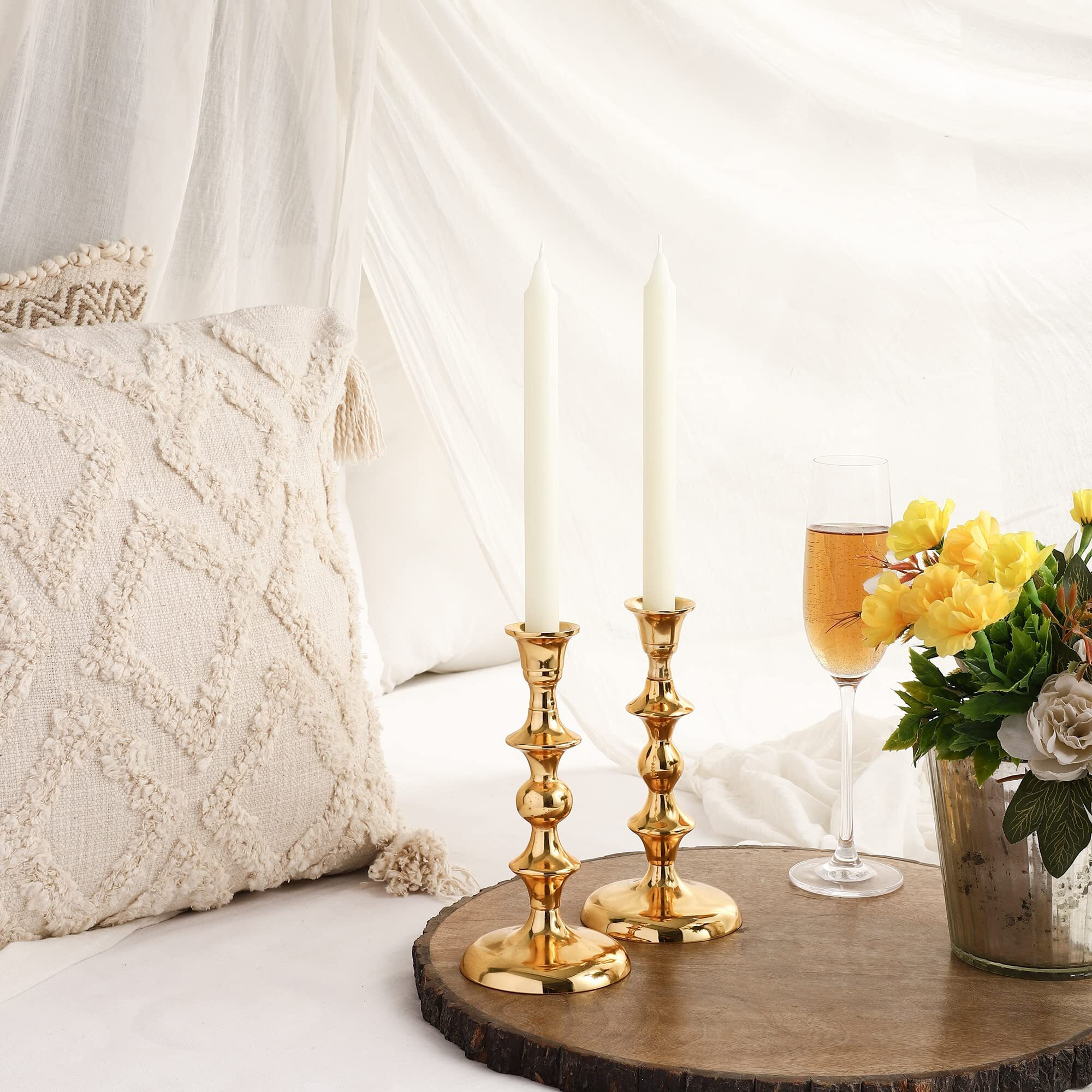Voidrop Pillar Candle Holder,Taper Candle Holder for Retro Candleholder, Formal Events, Wedding, Church, Holiday Dcor, Dinning Table Centerpiece Candles -Set of 2 (Gold)