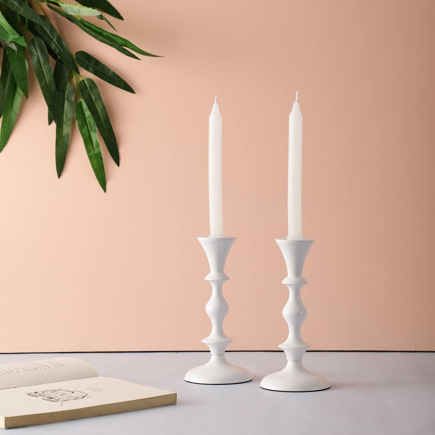 Voidrop Pillar Candle Holder,Taper Candle Holder for Retro Candleholder, Formal Events, Wedding, Church, Holiday Dcor, Dinning Table Centerpiece Candles -Set of 2 (White)