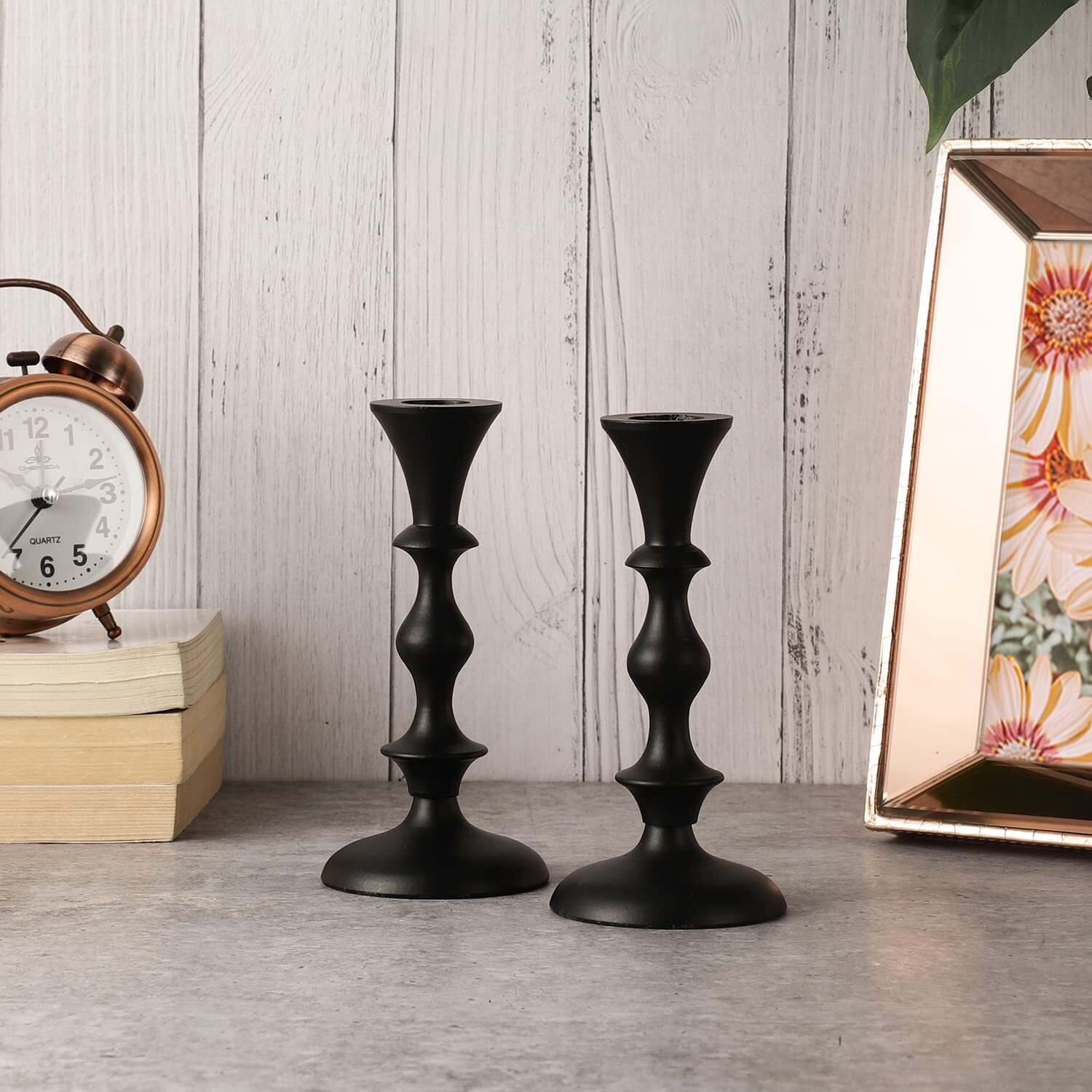 Voidrop Pillar Candle Holder,Taper Candle Holder for Retro Candleholder, Formal Events, Wedding, Church, Holiday Dcor, Dinning Table Centerpiece Candles -Set of 2 (Black)