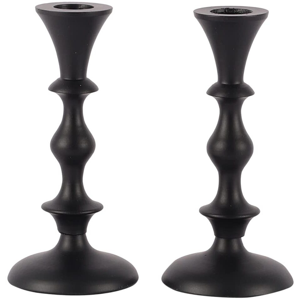 Voidrop Pillar Candle Holder,Taper Candle Holder for Retro Candleholder, Formal Events, Wedding, Church, Holiday Dcor, Dinning Table Centerpiece Candles -Set of 2 (Black)