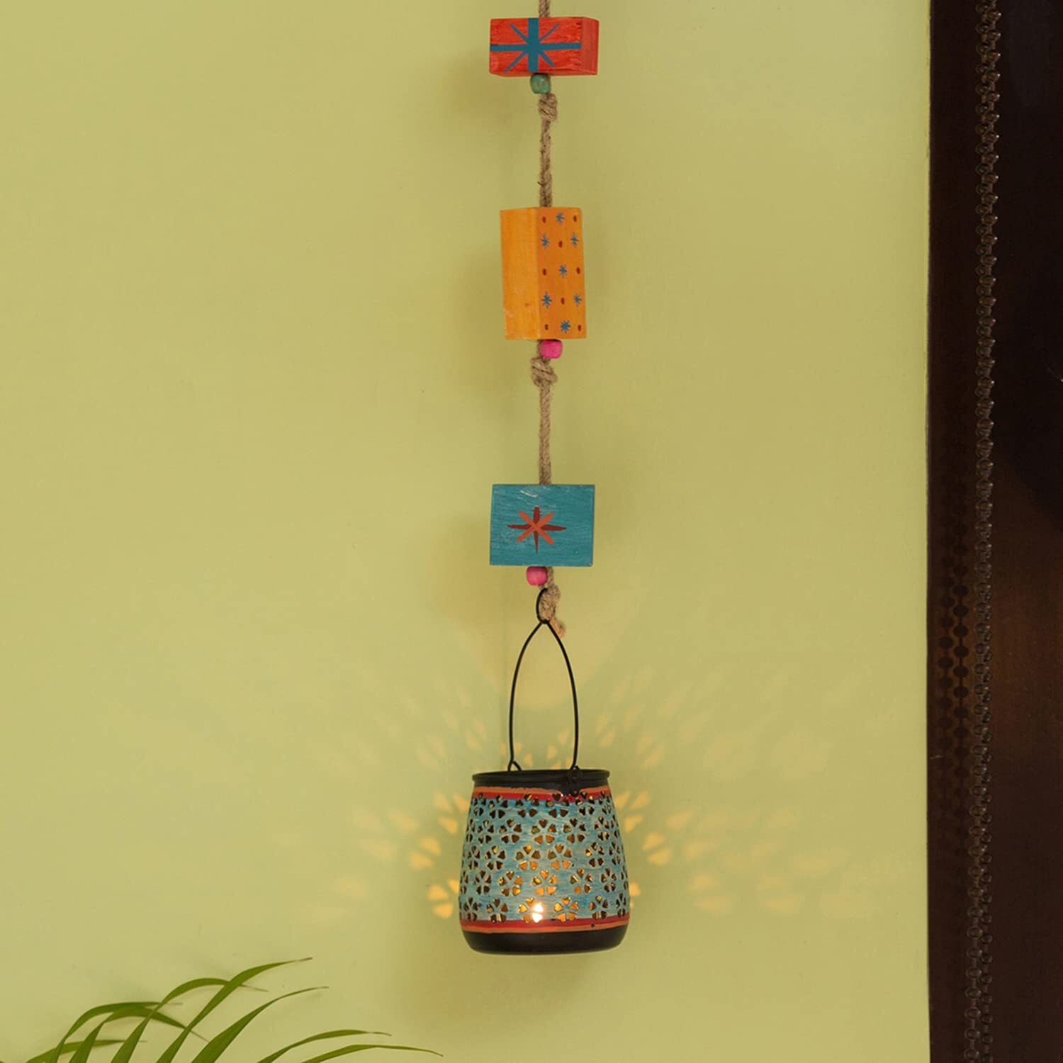 ExclusiveLane Oasis Radiance Hand-Painted Iron Hanging Tea-Light Holder - Decorative Wall Hanging Tealight Candle Holder For Home Decor Votive Tealight Holder T Lite Candle Stand For Home Decoration