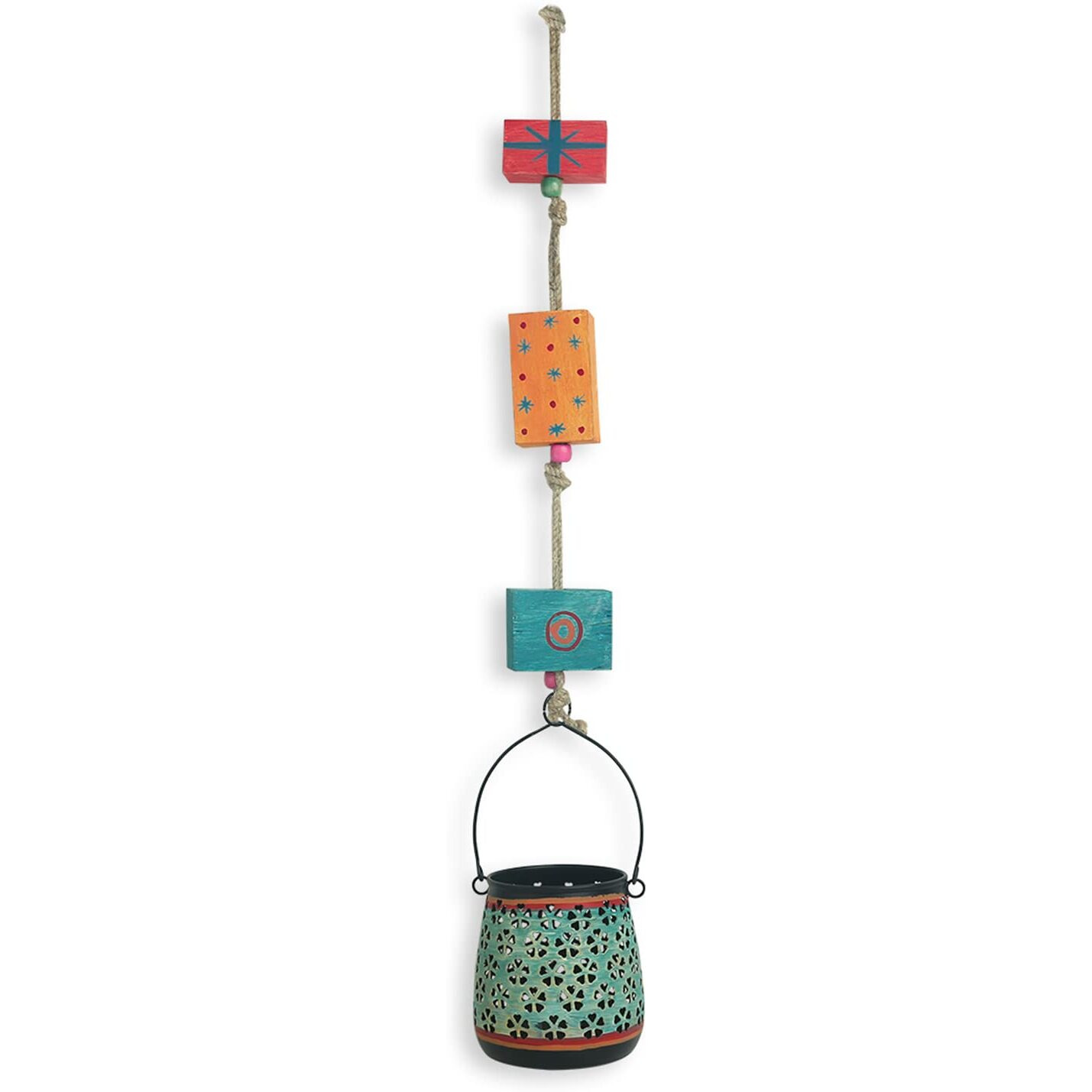 ExclusiveLane Oasis Radiance Hand-Painted Iron Hanging Tea-Light Holder - Decorative Wall Hanging Tealight Candle Holder For Home Decor Votive Tealight Holder T Lite Candle Stand For Home Decoration